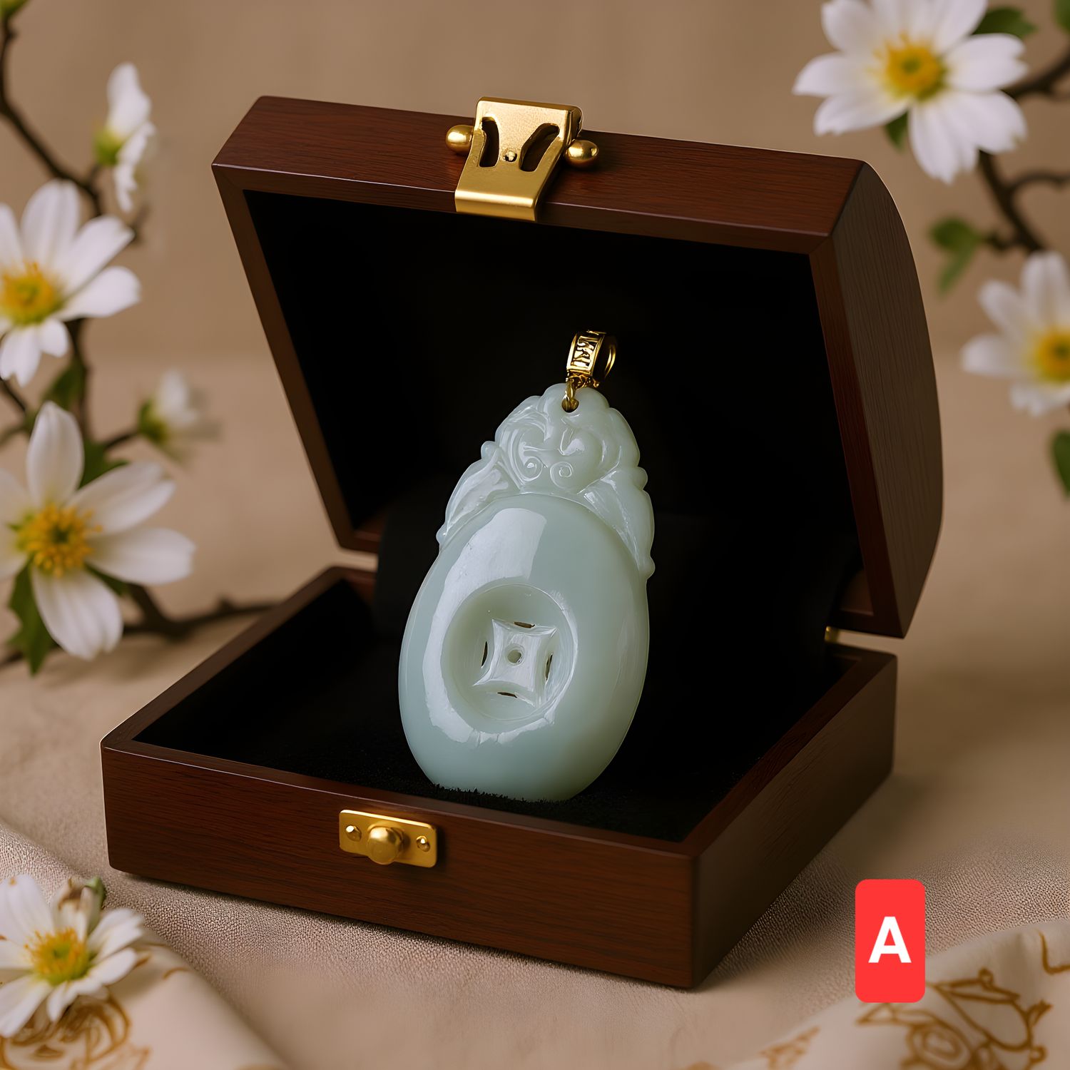 Natural Burma Jade Fortune Pendant 18K