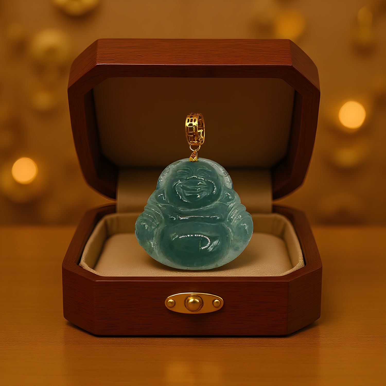 Natural Blue Water Jade Buddha Pendant - 18K
