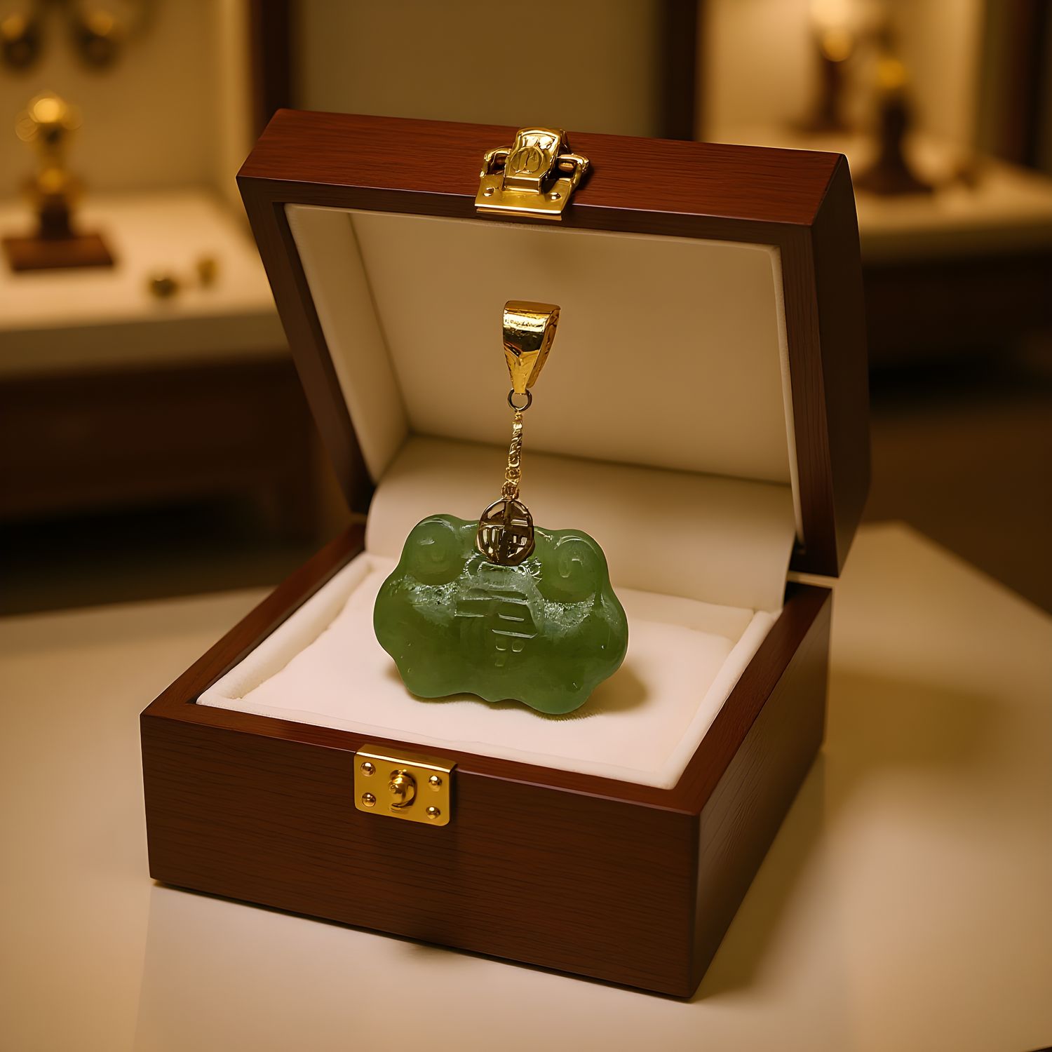 Natural Hetian Jade Ruyi Pendant - 18K