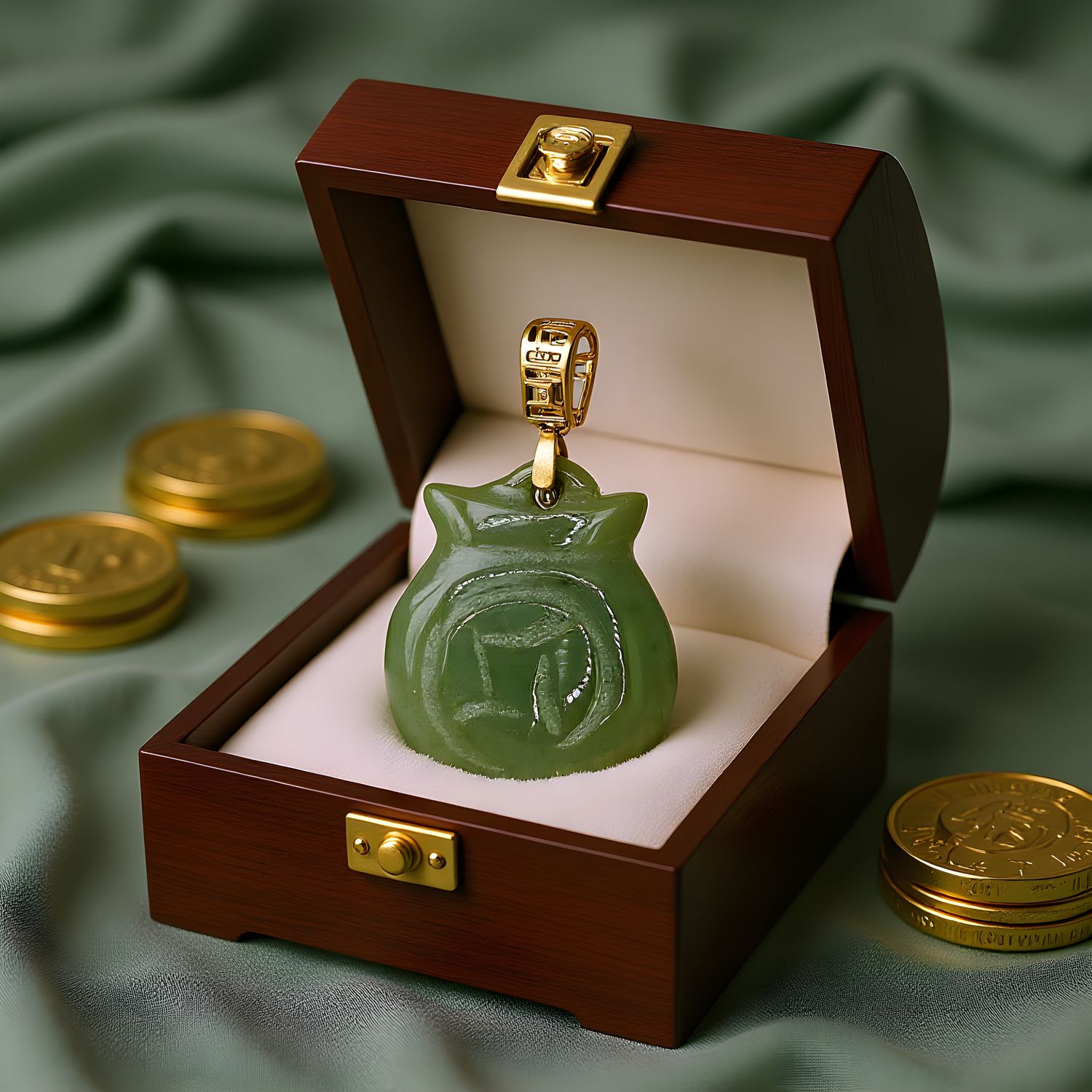 Natural Hetian Jade Money Bag Pendant 18K