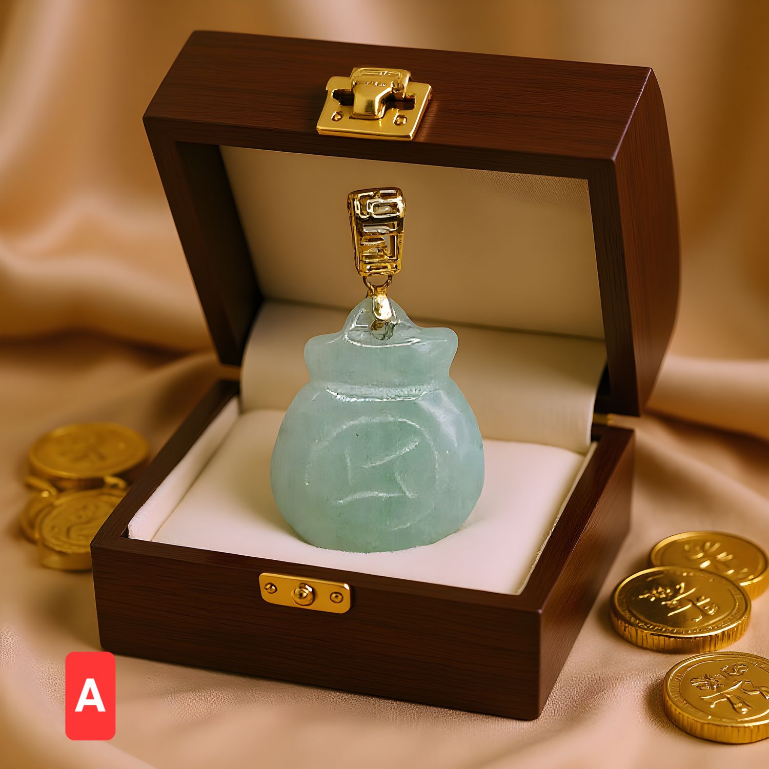 Natural Burma Jade Money Bag Pendant 18K