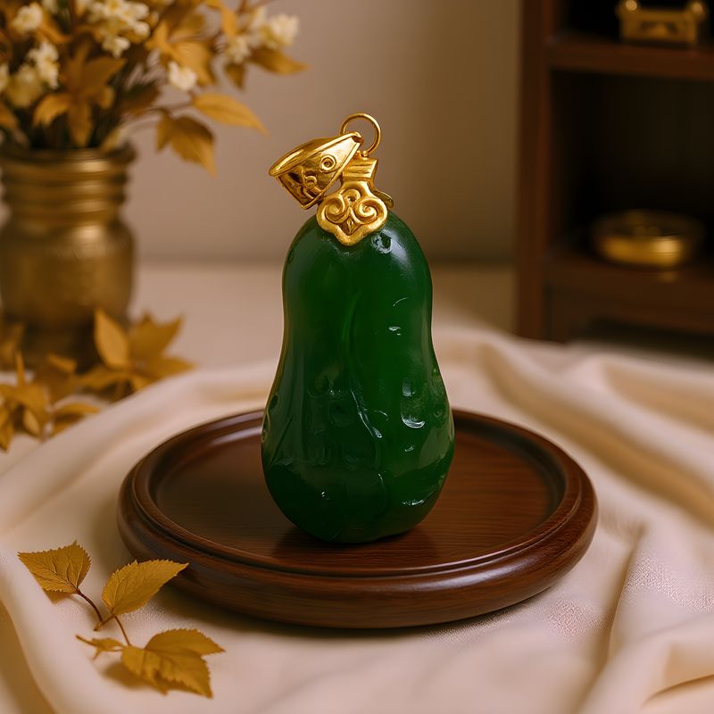 Natural Hetain Jade Cabbage Pendant 18k