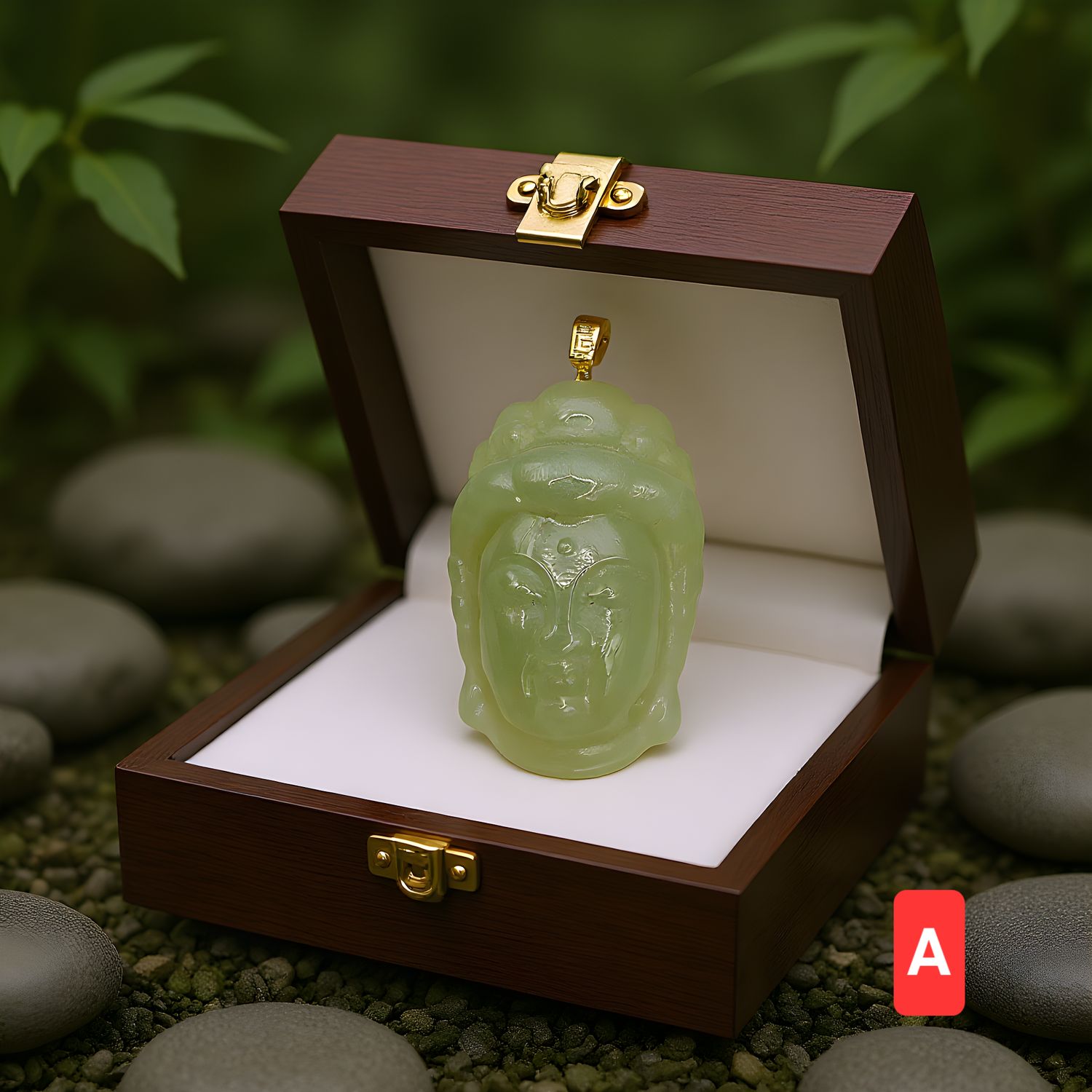 Natural Hetian Jade Buddha Pendant 18K