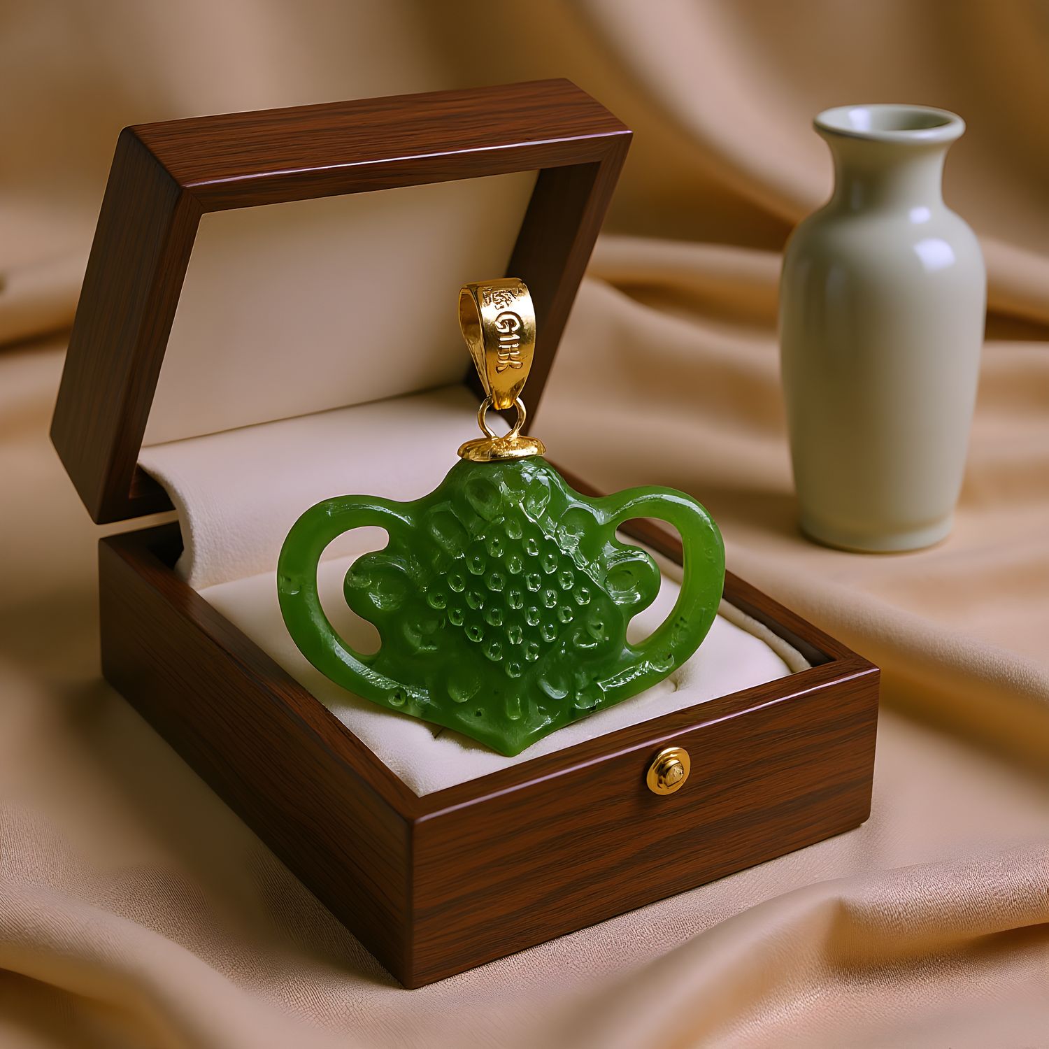 Natural Hetian Jade Ruyi Pendant - 18K