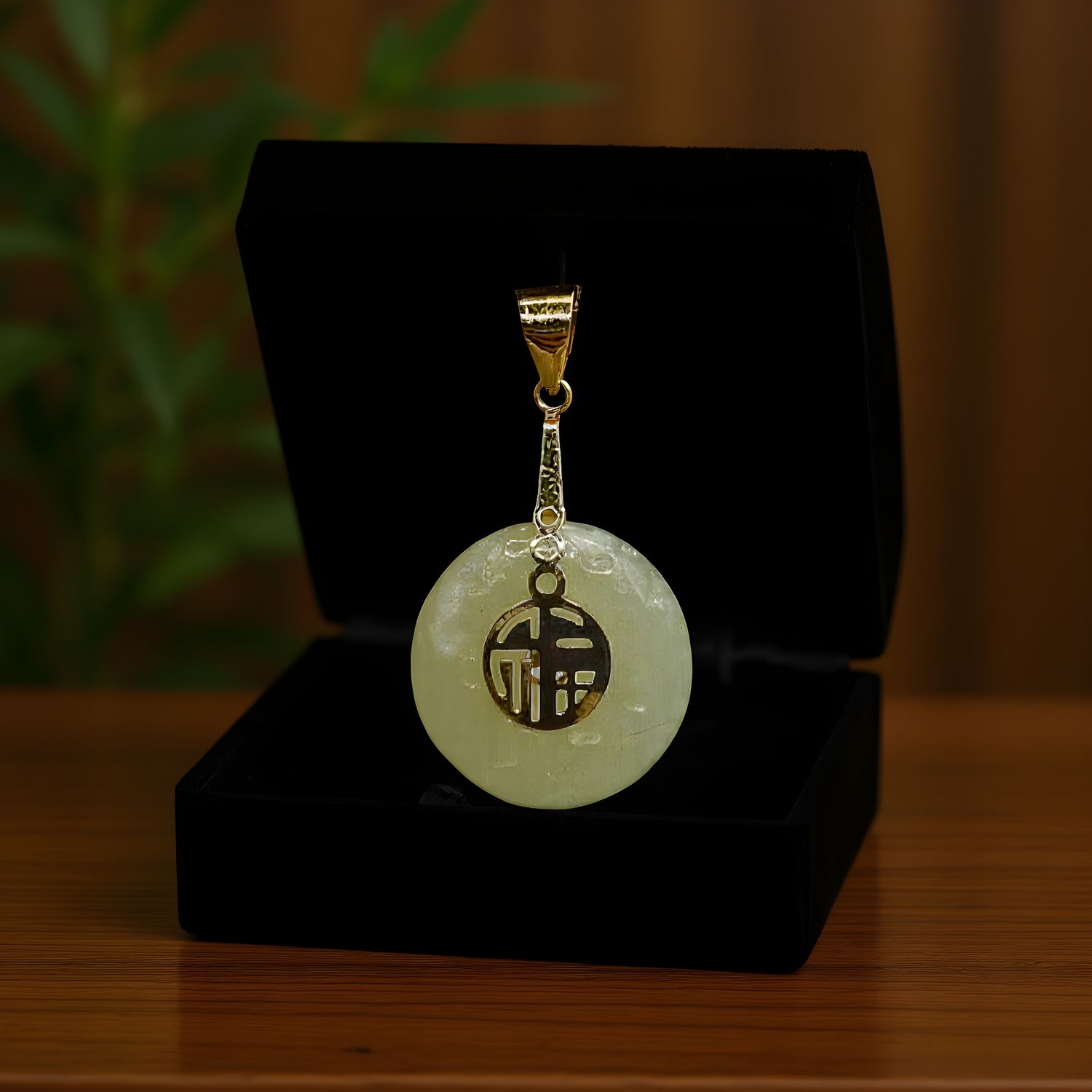 Natural Hetian Jade Goodluck Pendant - 18K