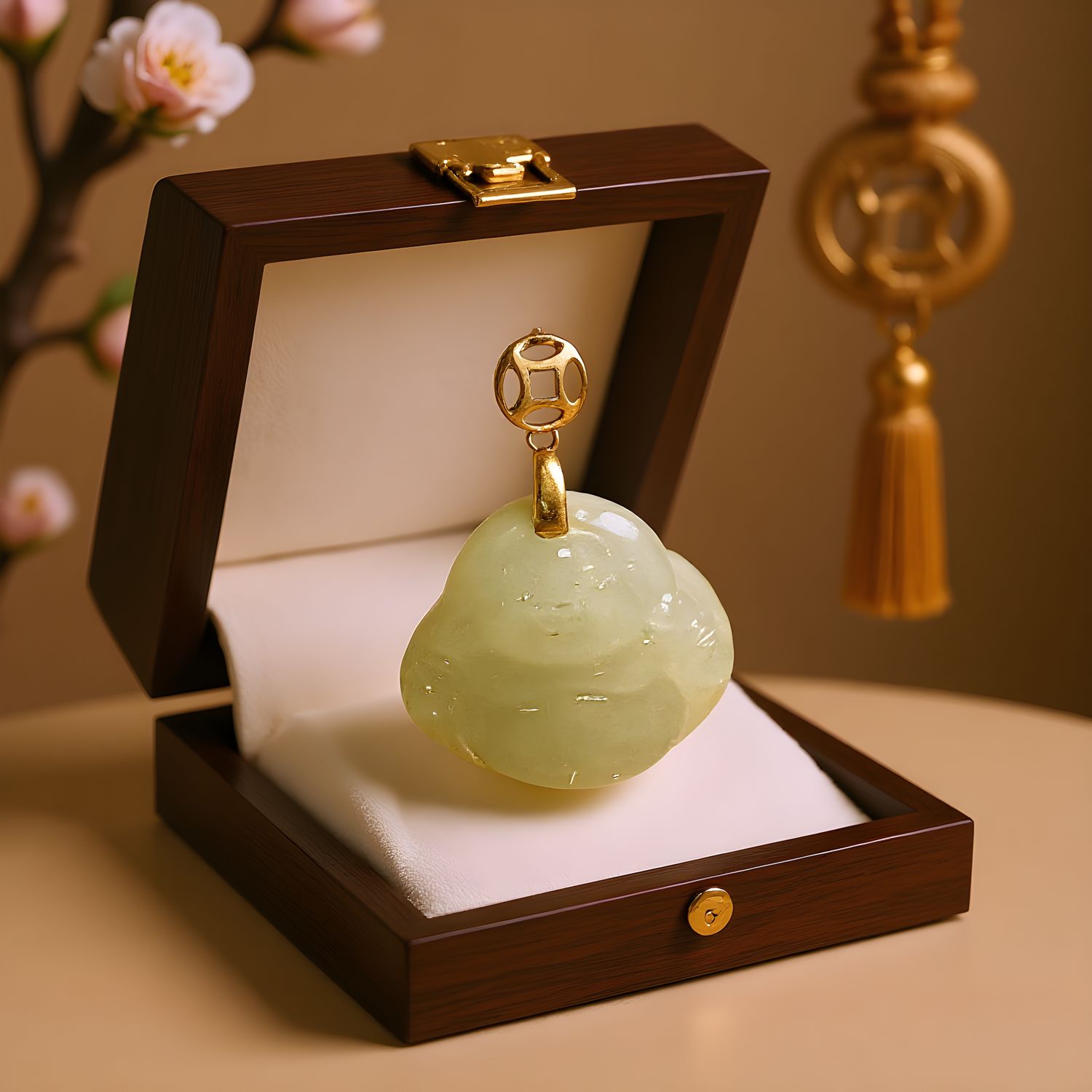 Natural Hetian Jade Buddha 18K Pendant
