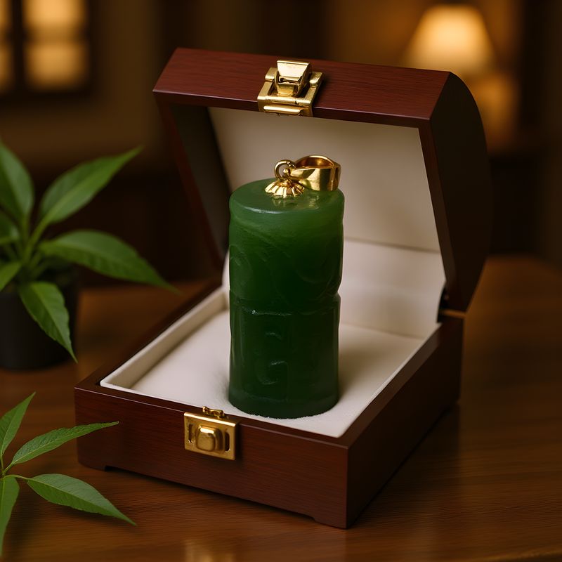 Natural Hetian Jade Lucky Turn Pendant - 18K