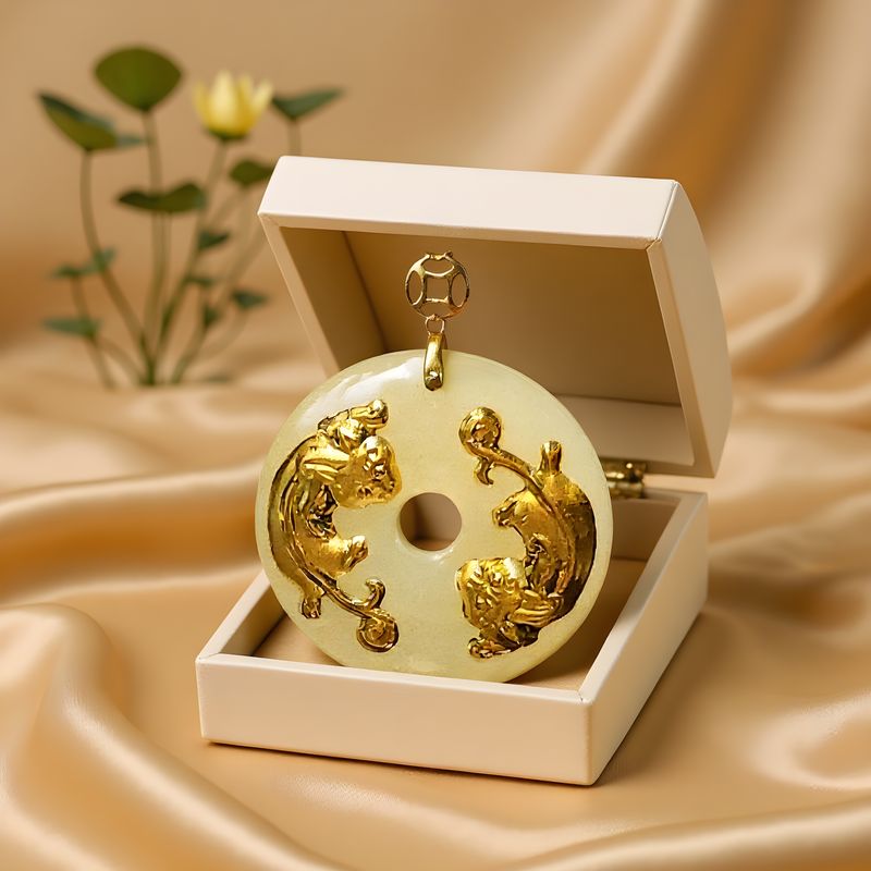 Natural Hetian Jade Pixiu Pendant with 18K Clasp