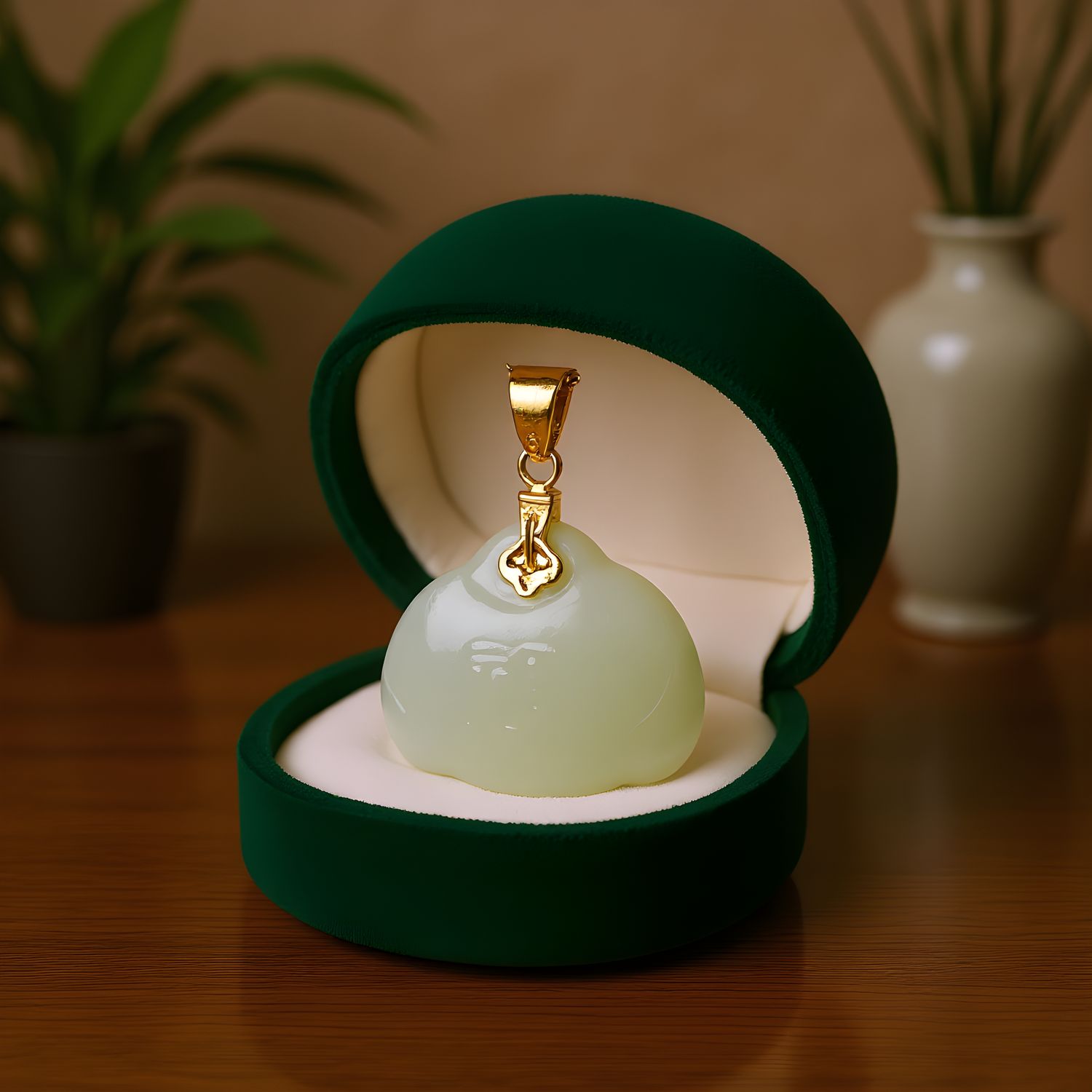 Natural Hetian Jade Fortune Pendant 18K