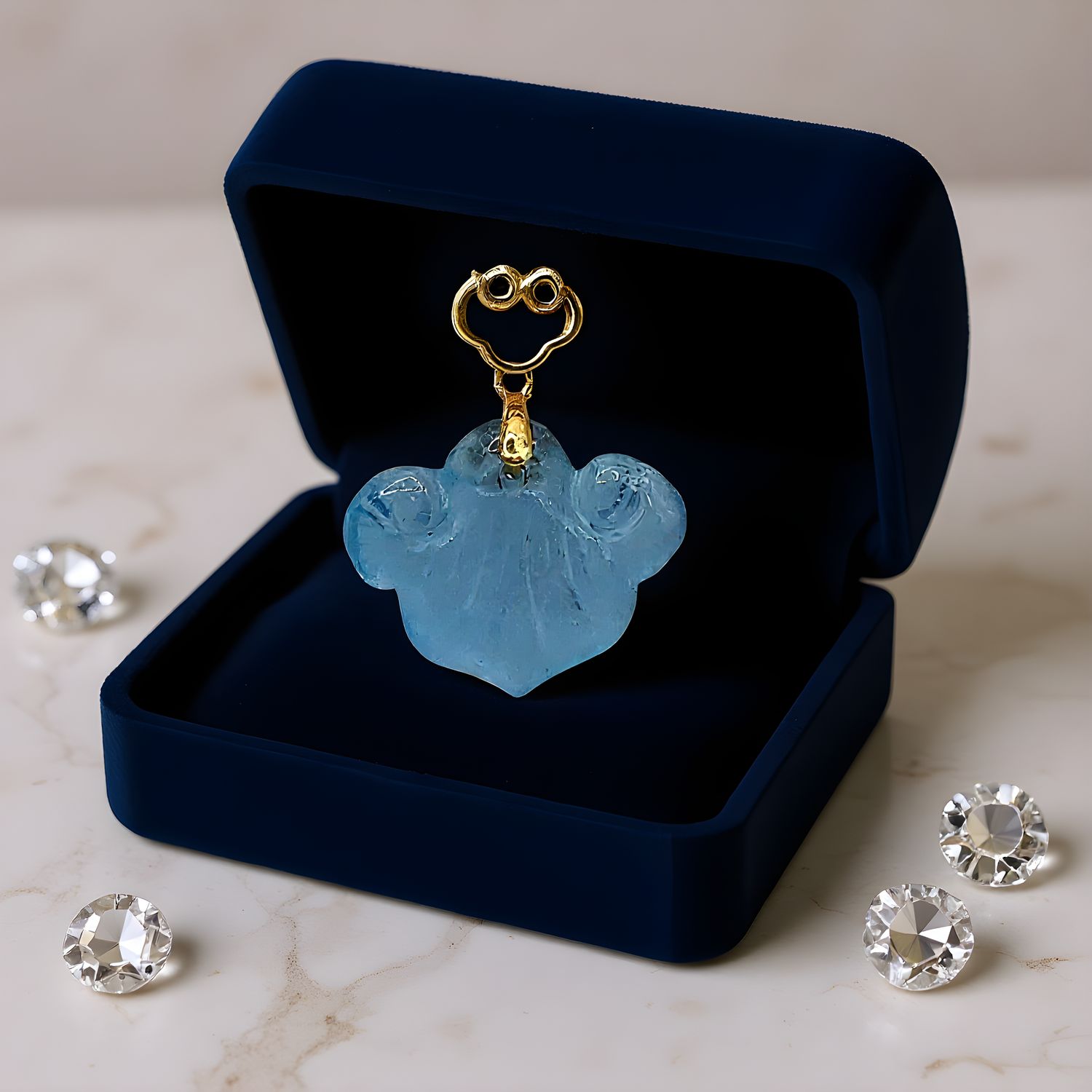 Natural Aquamarine Ruyi Pendant - 18K