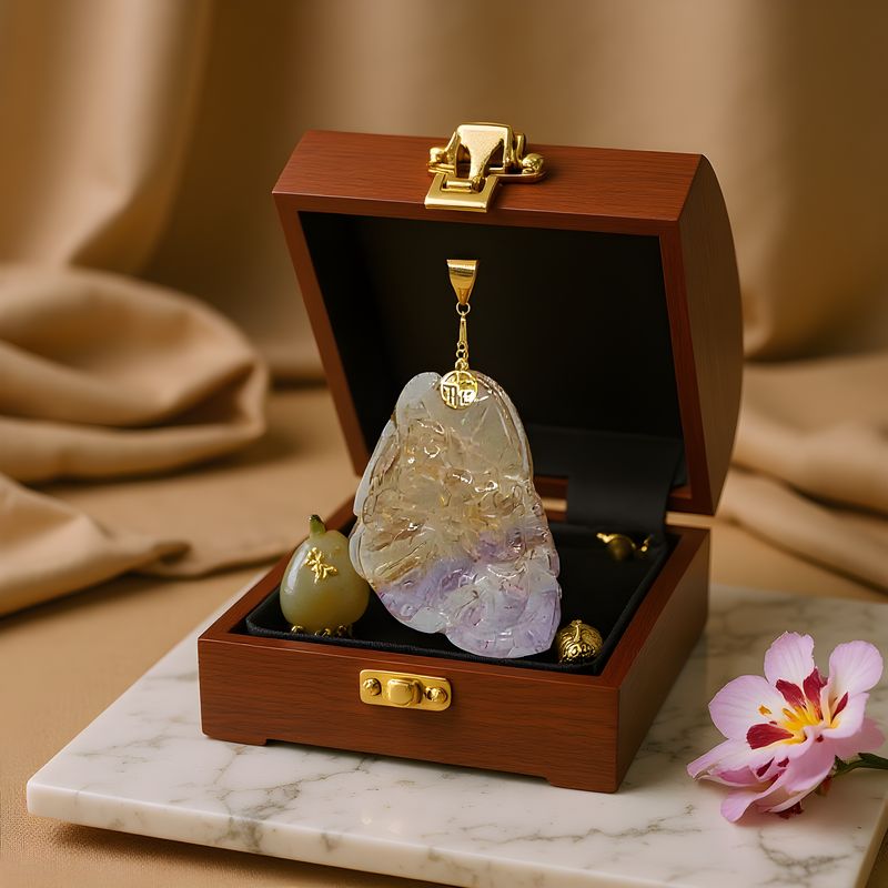 Natural Ametrine with Pixiu &amp; Coin Carving - 18K