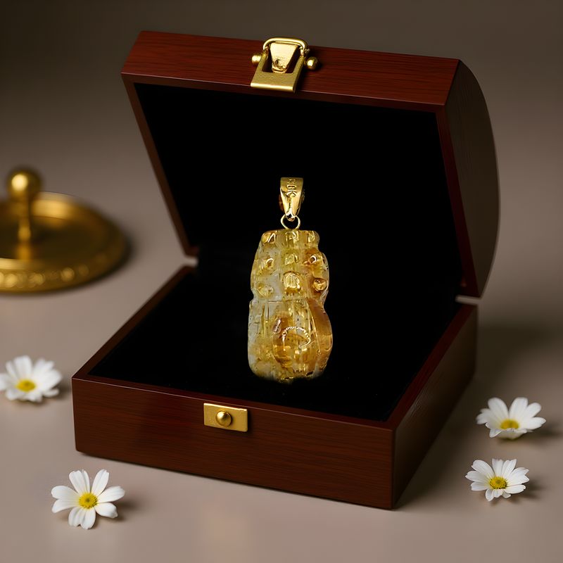 Natural Golden Ruti Pixiu Pendant - 18K
