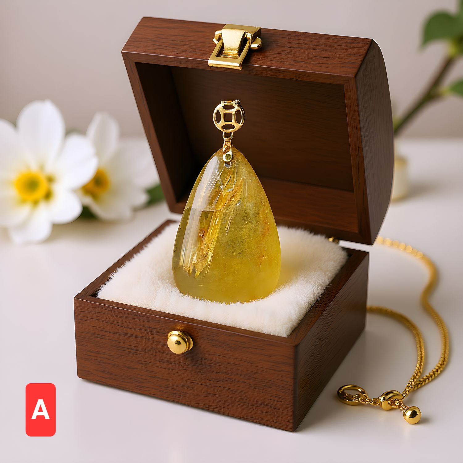 Natural Golden Titanium Ruti Pendant - 18K