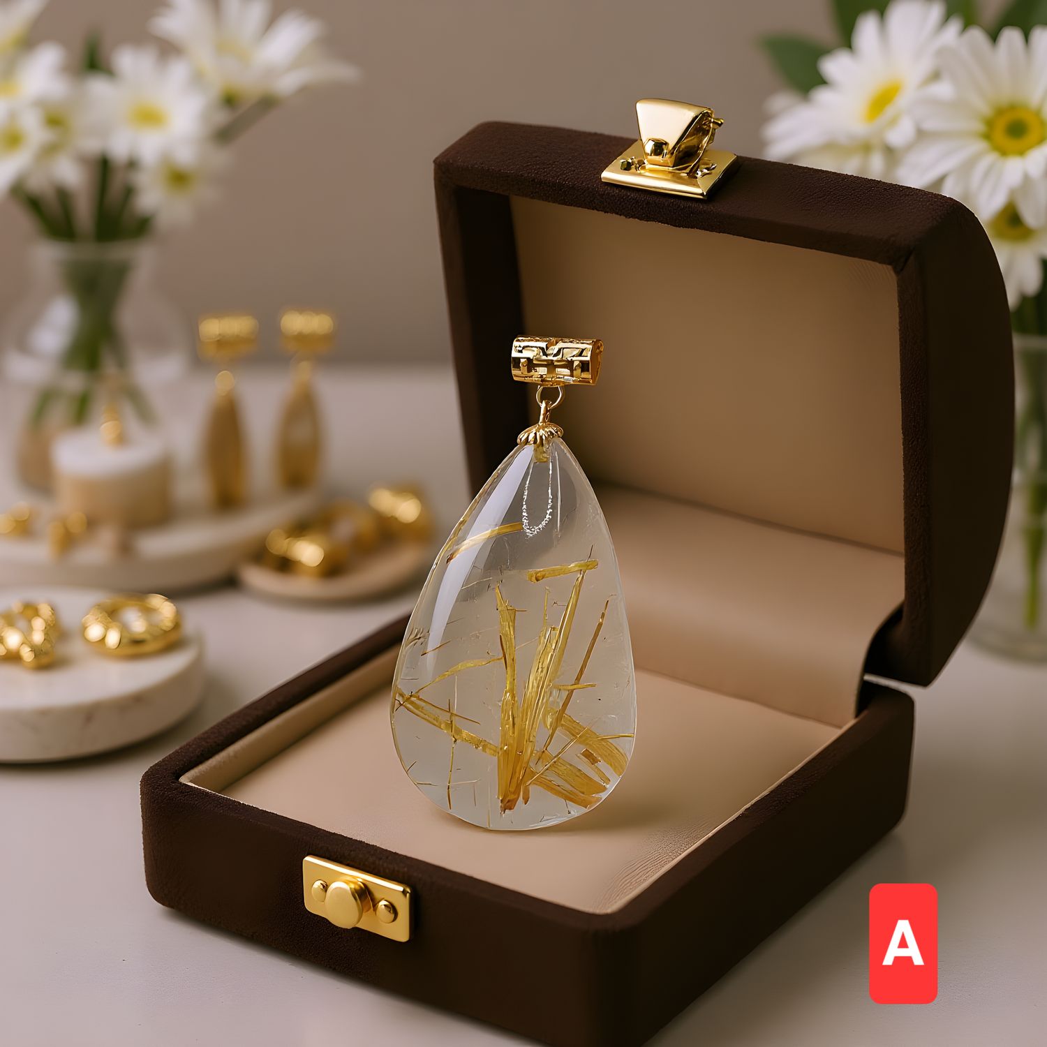 Natural Golden Ruti Pendant 18K