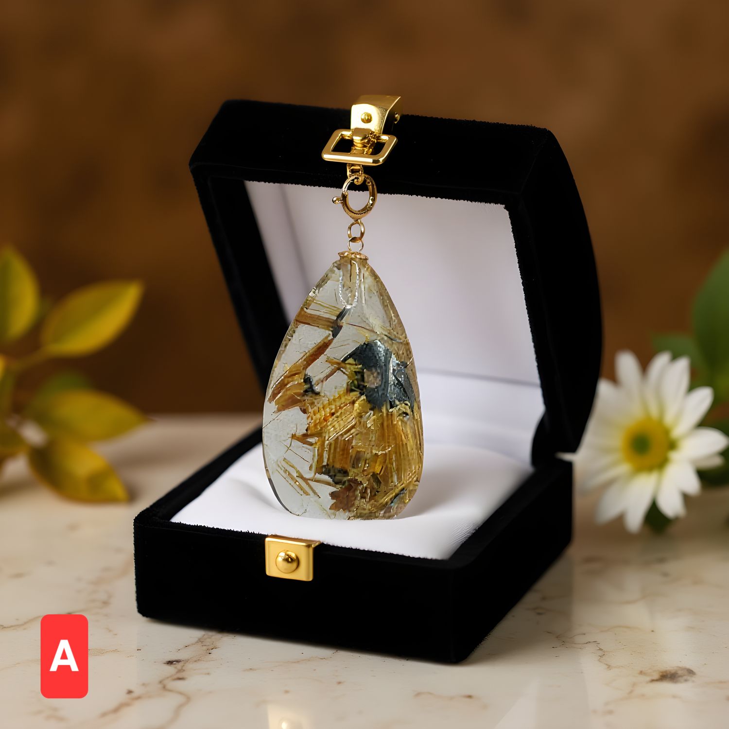 Natual Golden Titaniun Ruti Pendant 18K