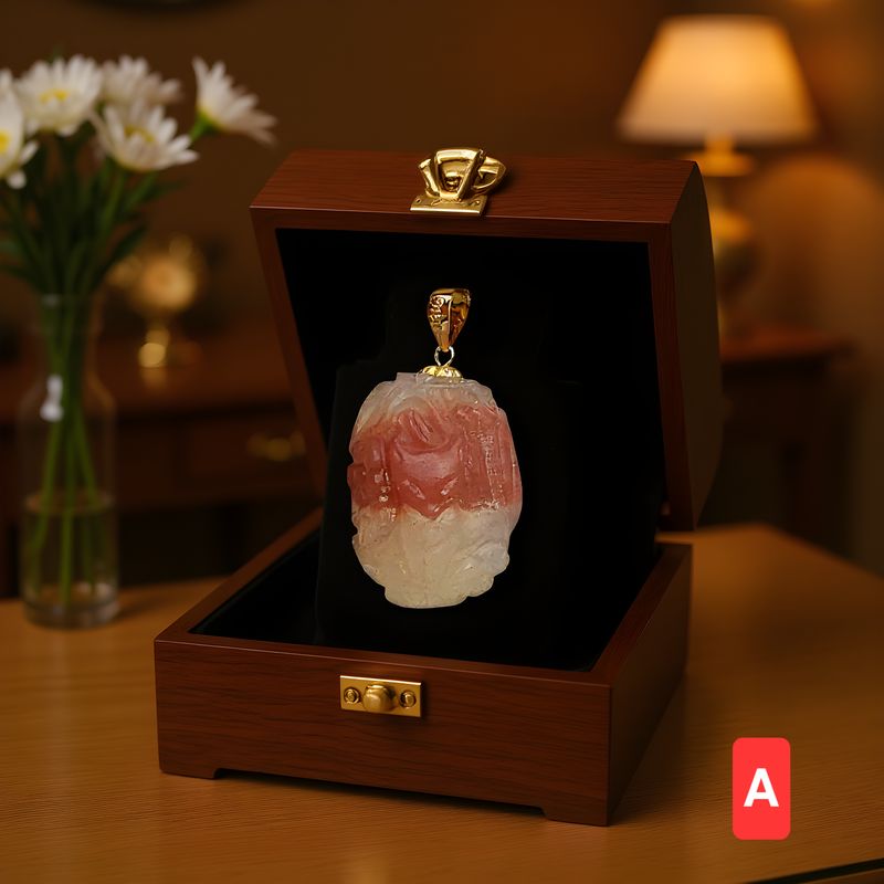 Natural Yan Yuan Agate Phoenix Pendant - 18K