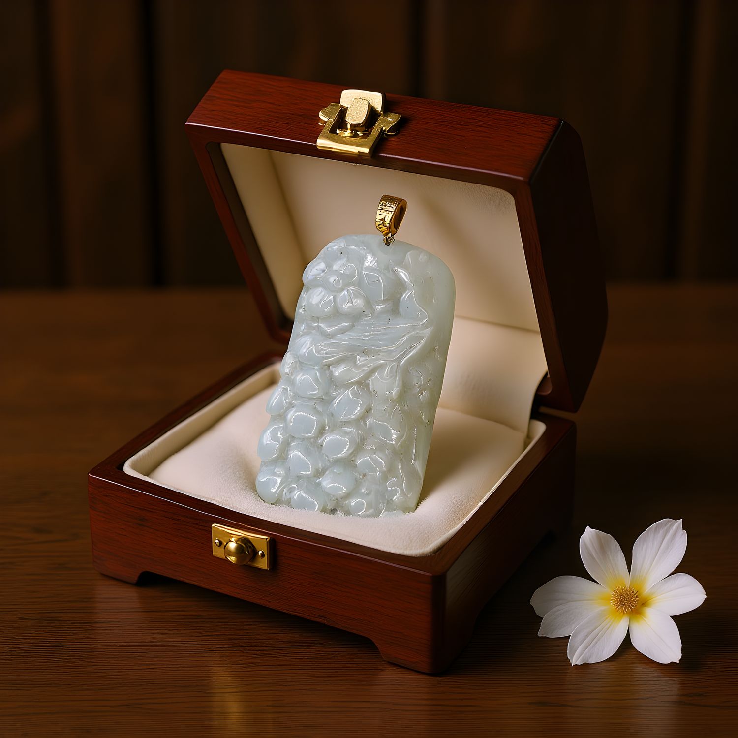 Natural Burma Jade Phoenix Pendant 18K