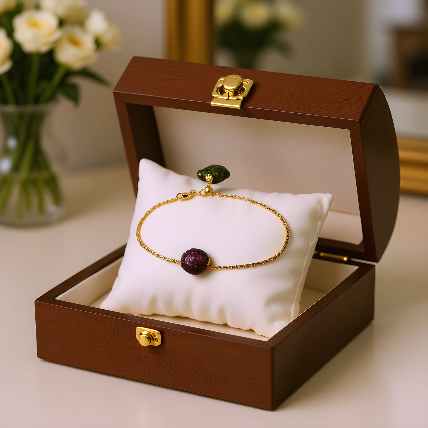 Natural Tourmaline Rose &amp; Ruyi - 18K