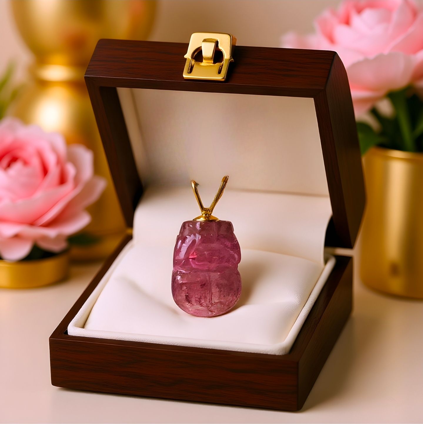 Natural Tourmaline Pixiu Pendant - 18K