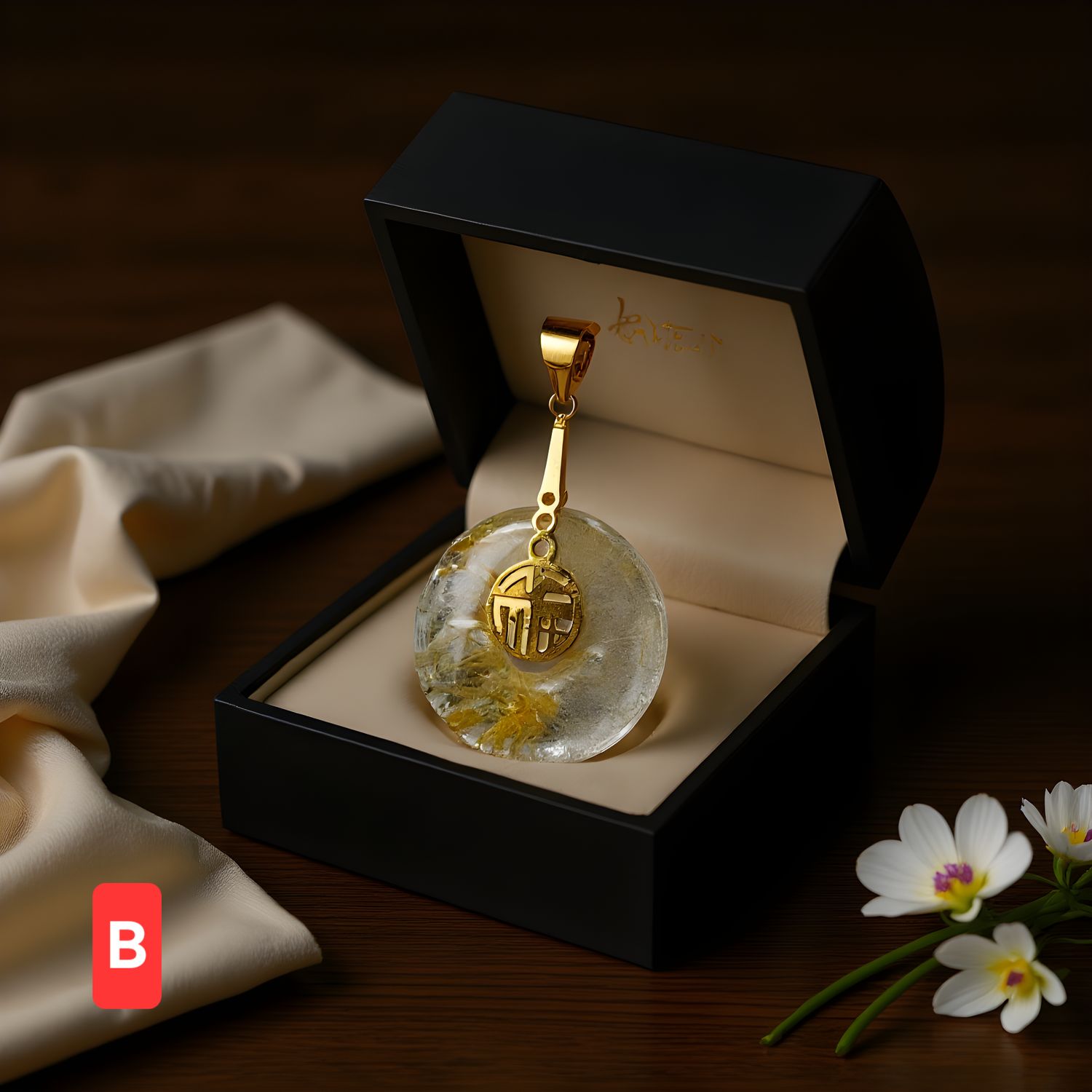 Natural Golden Ruti Goodluck Pendant - 18K