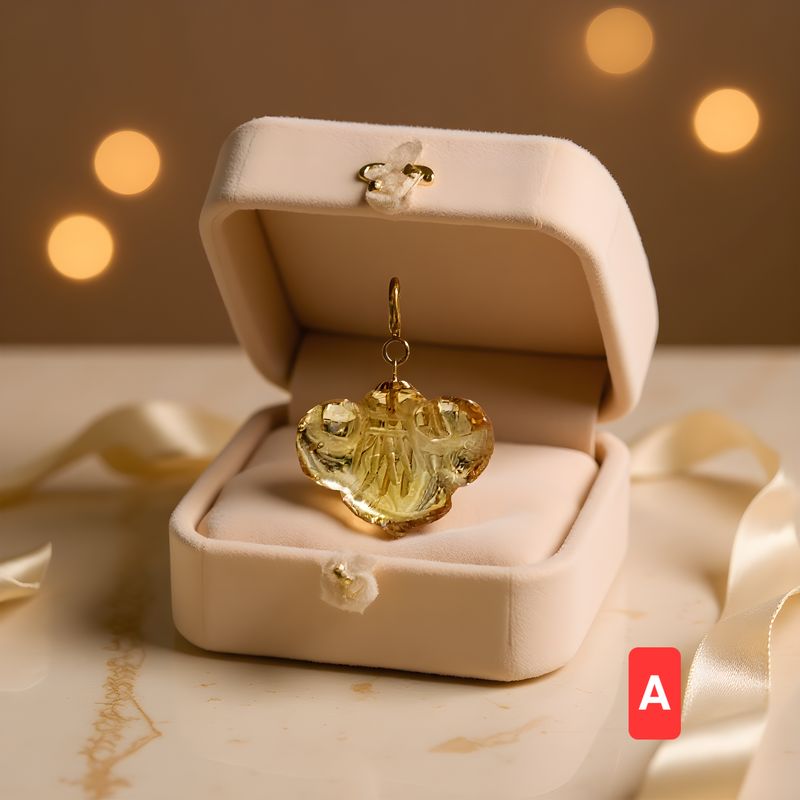 Natural Citrine Ruyi Pendant - 18K