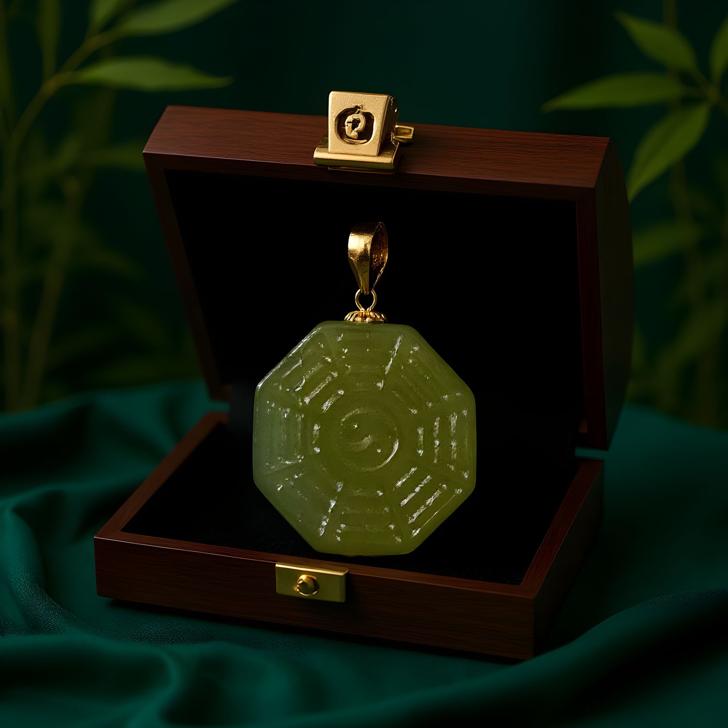 Natural Hetian Jade Bagua Pendant 18K