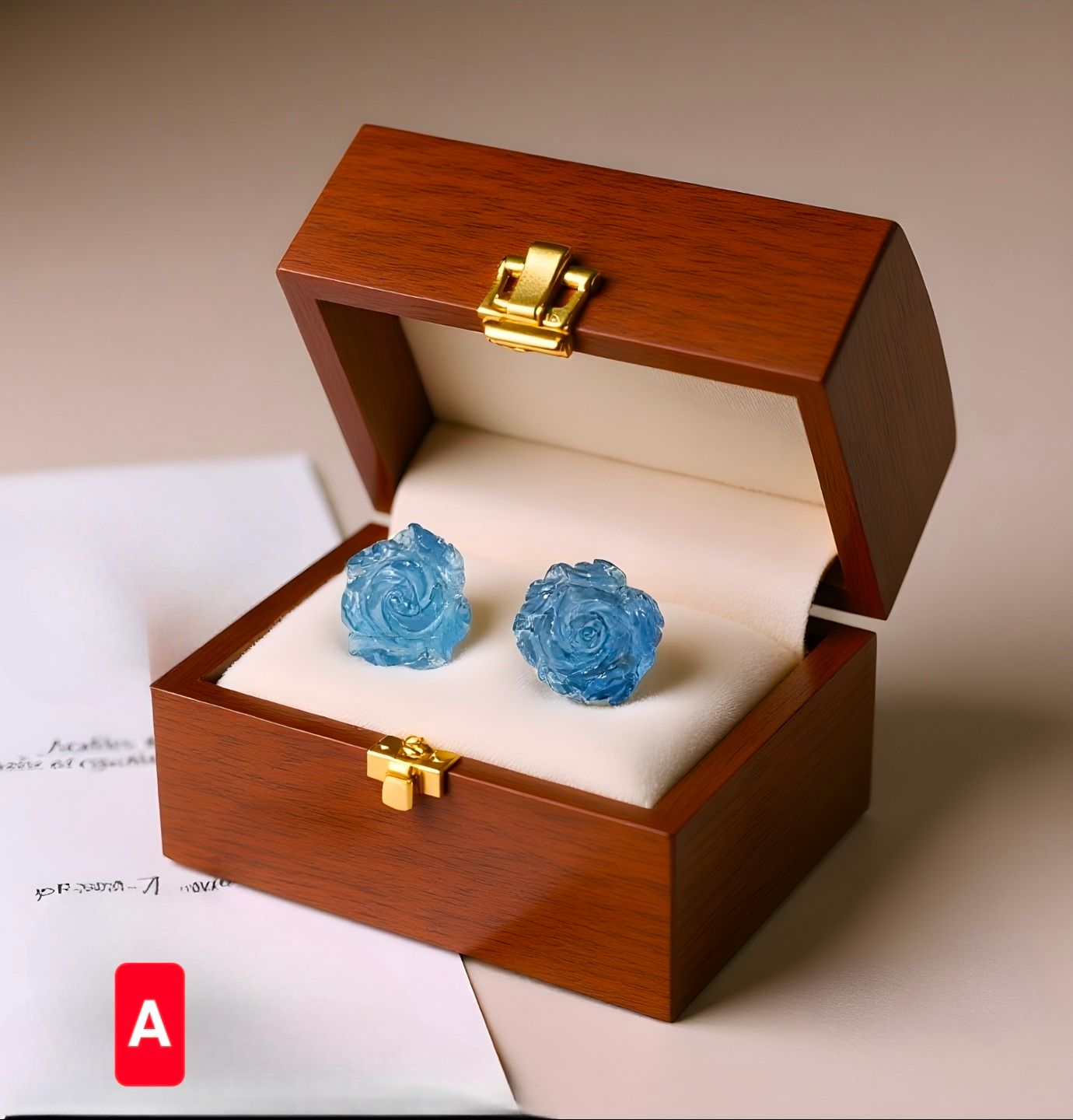 Natural Aquamarine Rose Earring 18K