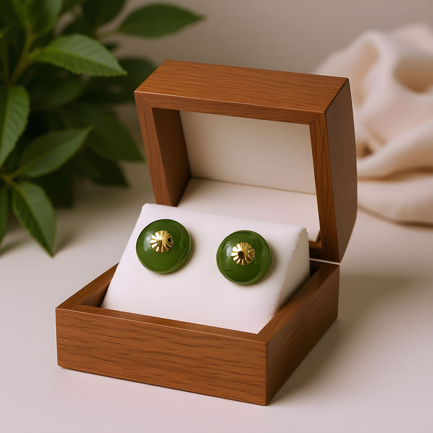 Natural Hetian Jade 18K Earring