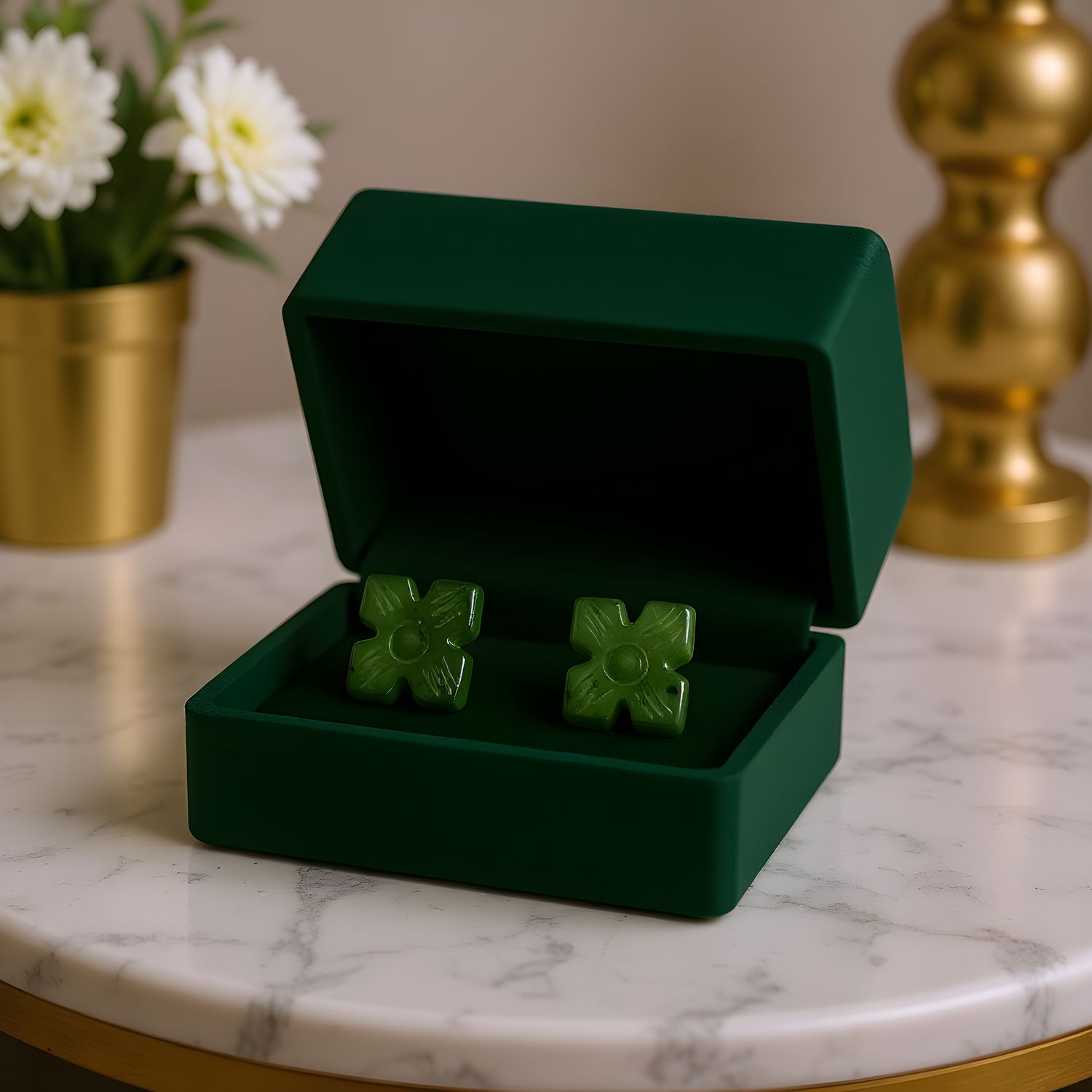 Natural Hetail Jade 18K Earring