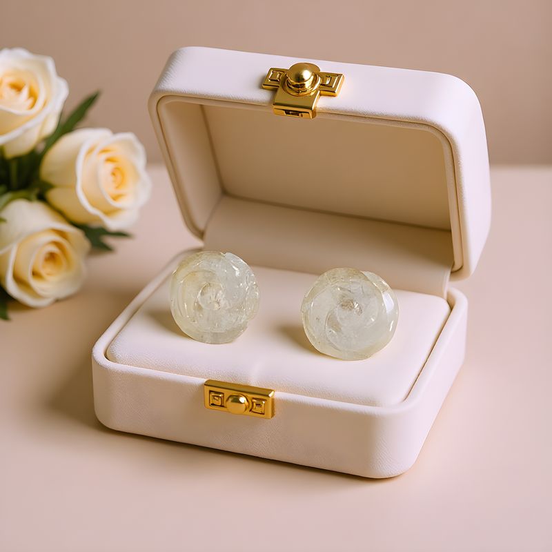 Natural Blue Moonstone Rose Earring - 18K