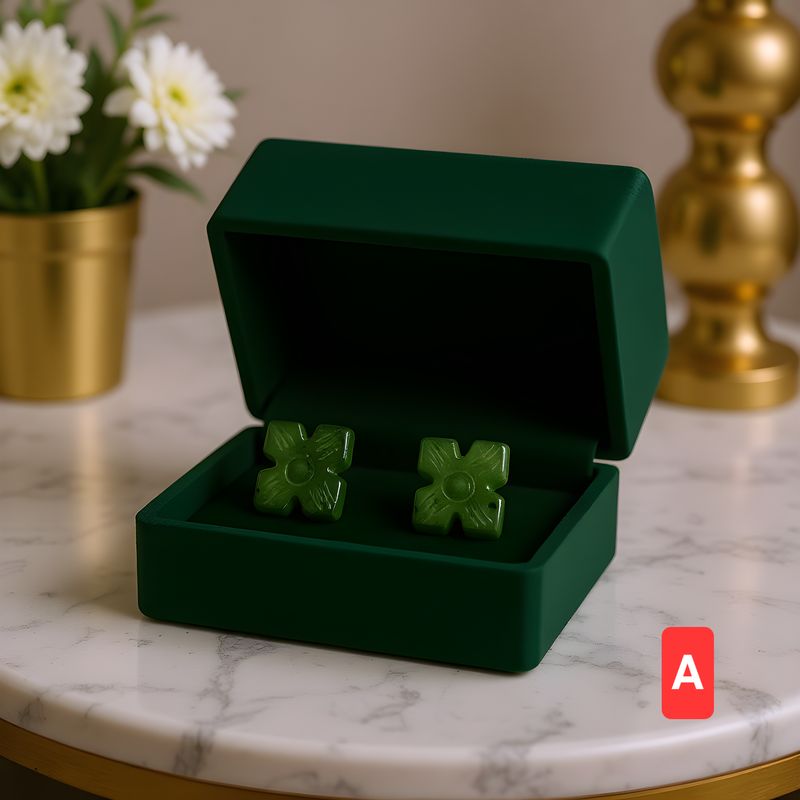 Natural Hetian Jade Earring - 18K