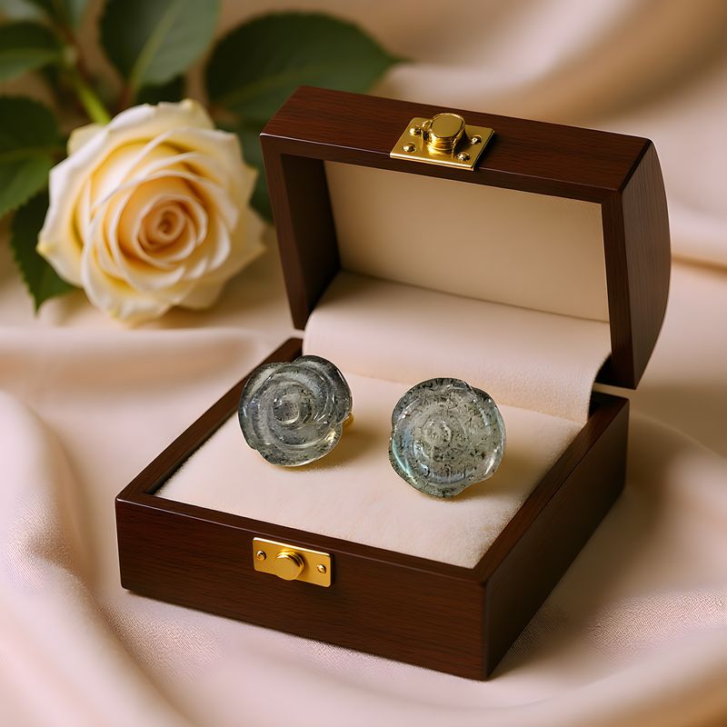 Natural Labradorite Rose Earring 18K