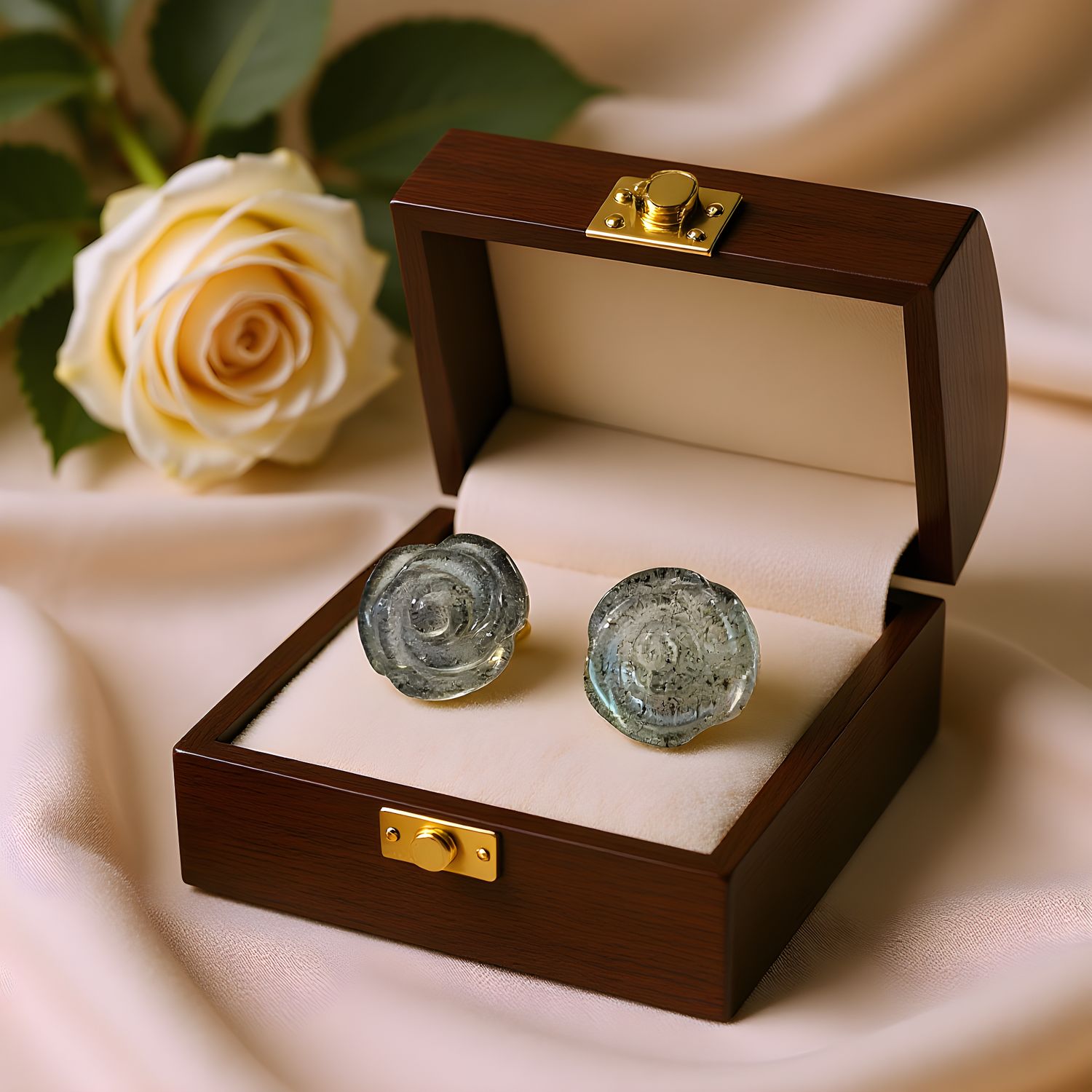 Natural Labradorite Rose Earring 18K