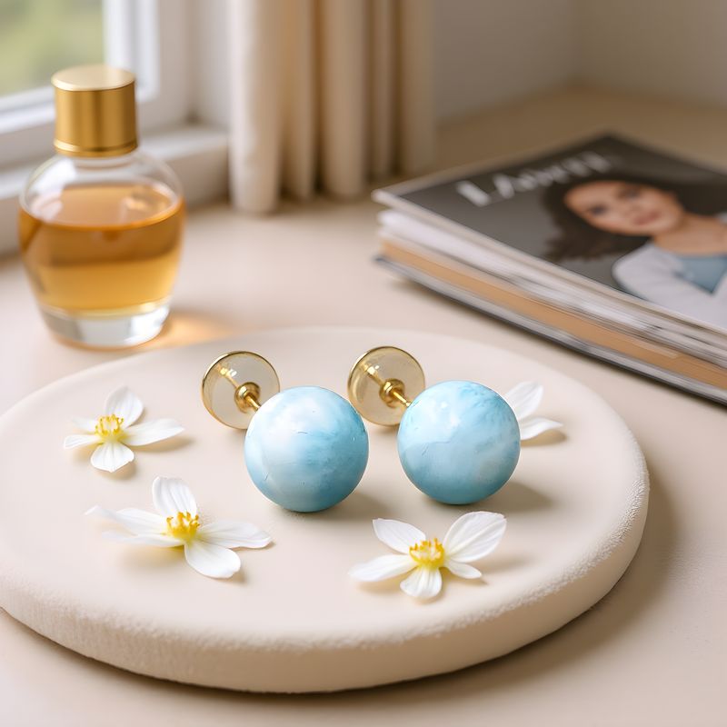 Natural Larimar 18K Earring