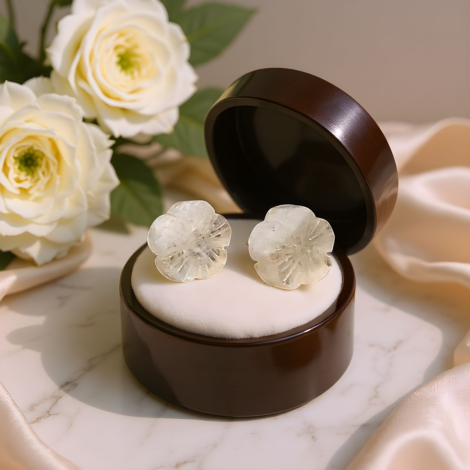 Natural Moonstone Rose Earring - 10K