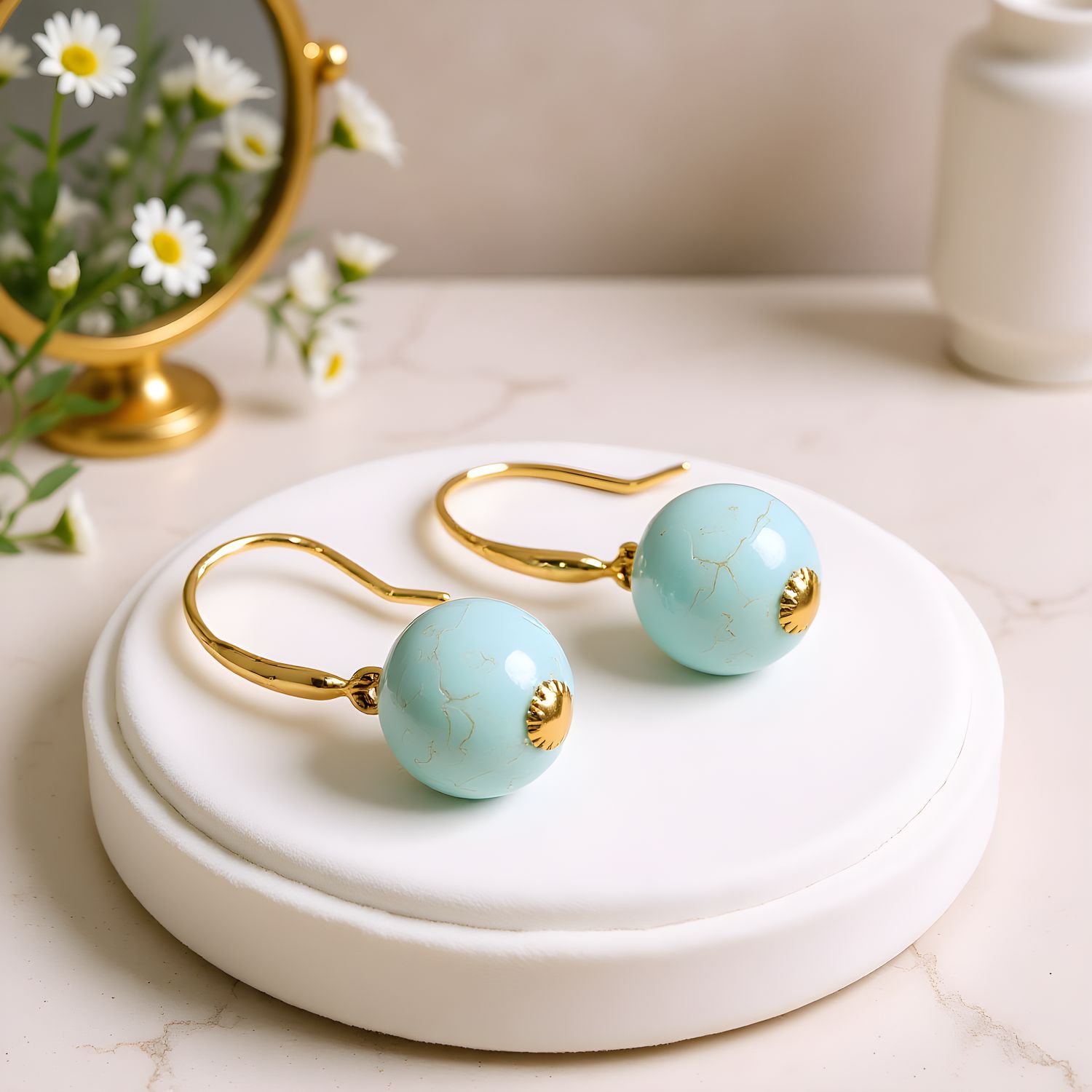 Natural Turquoise Earring - 18K