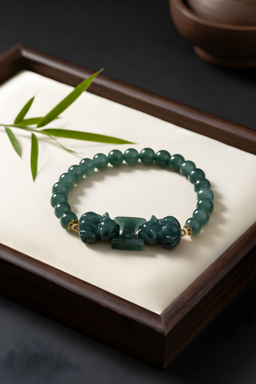 Natural Icy Blue Water Jade with 9 Tail Fox - 18K