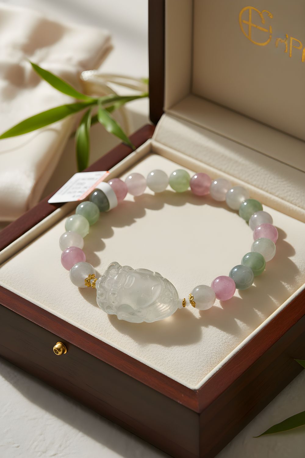 Natural Ice Cream Tourmaline x Clear Quartz Ganesha 18K