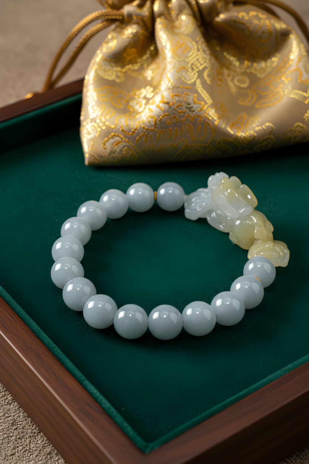 Natural Burma Ice Jade with Pixiu - 18K