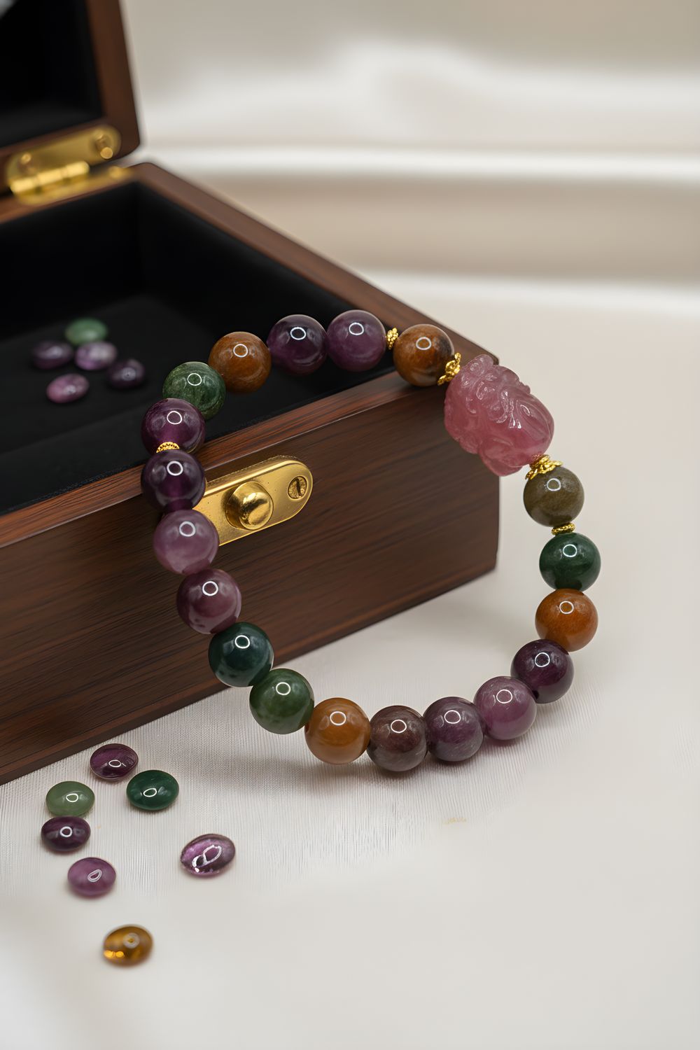 Natural Candy Tourmaline with Pixiu - 18K