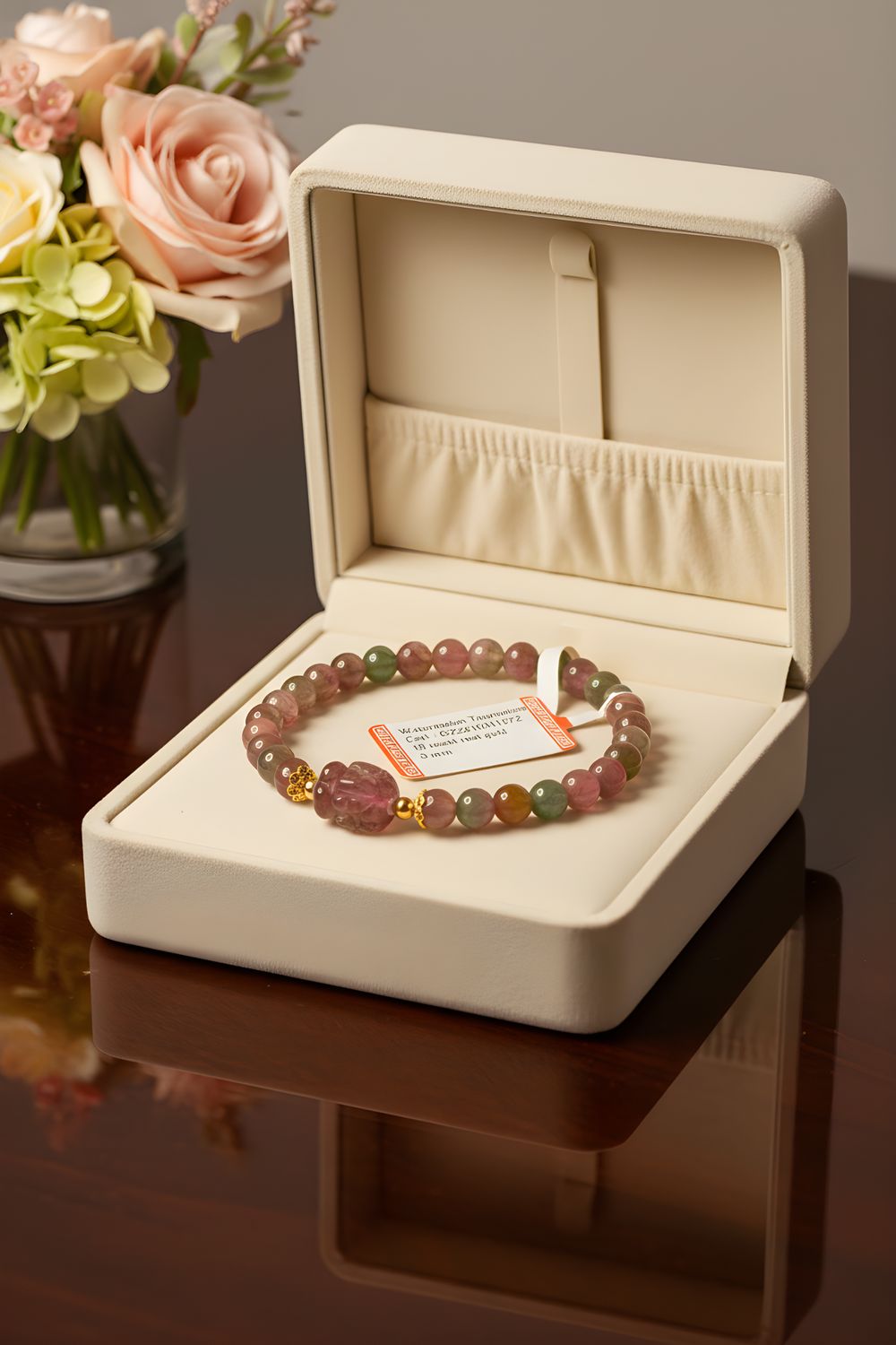 Natural Watermelon Tourmaline with Pixiu - 18K