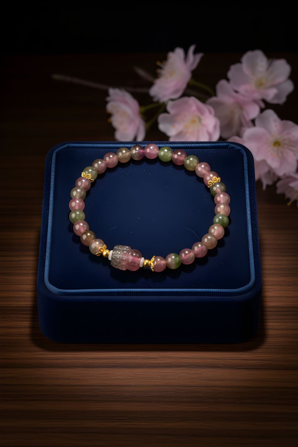 Natural Watermelon Tourmaline with Pixiu - 18K
