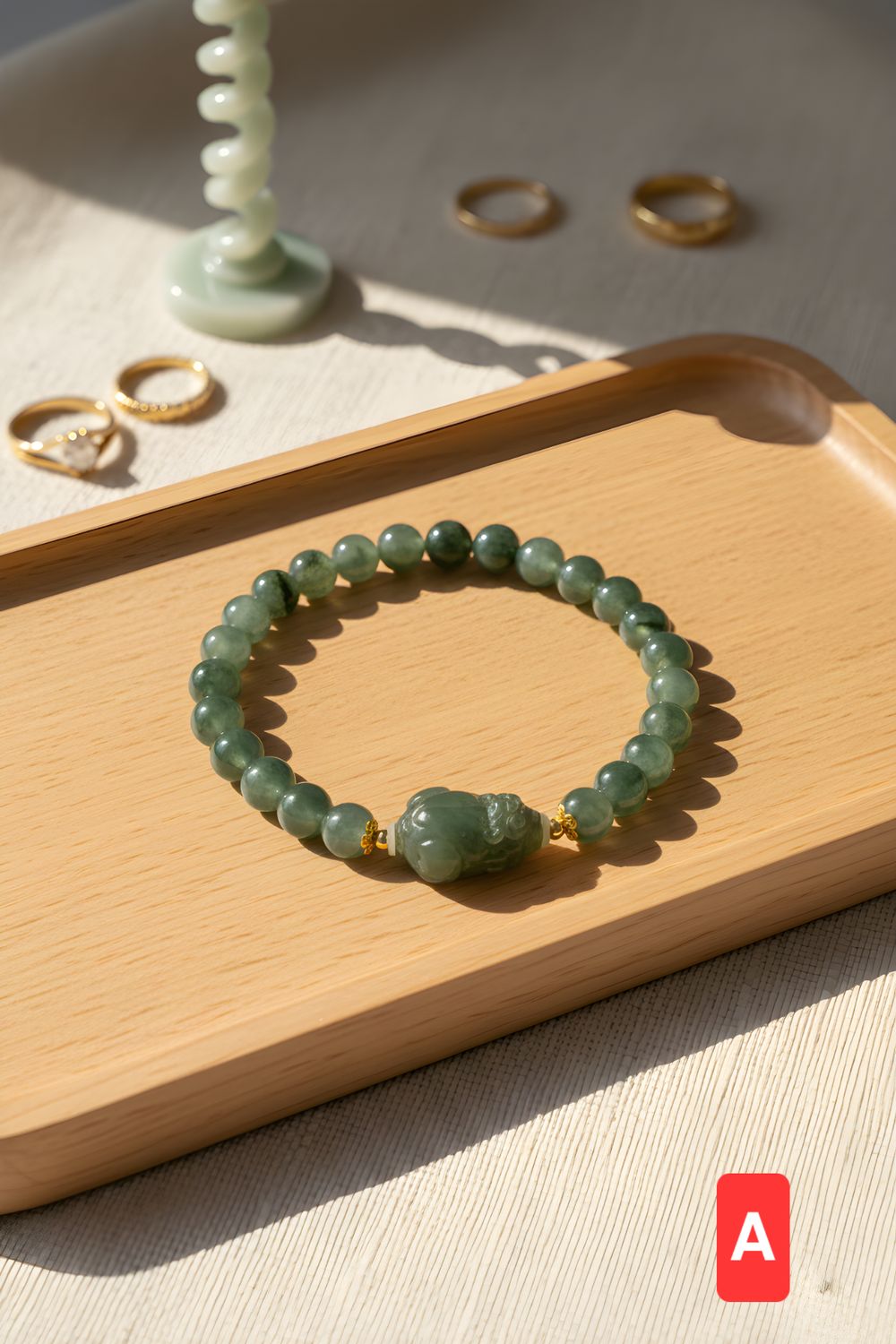 Natural Floating Hetian Jade with Pixiu - 18K