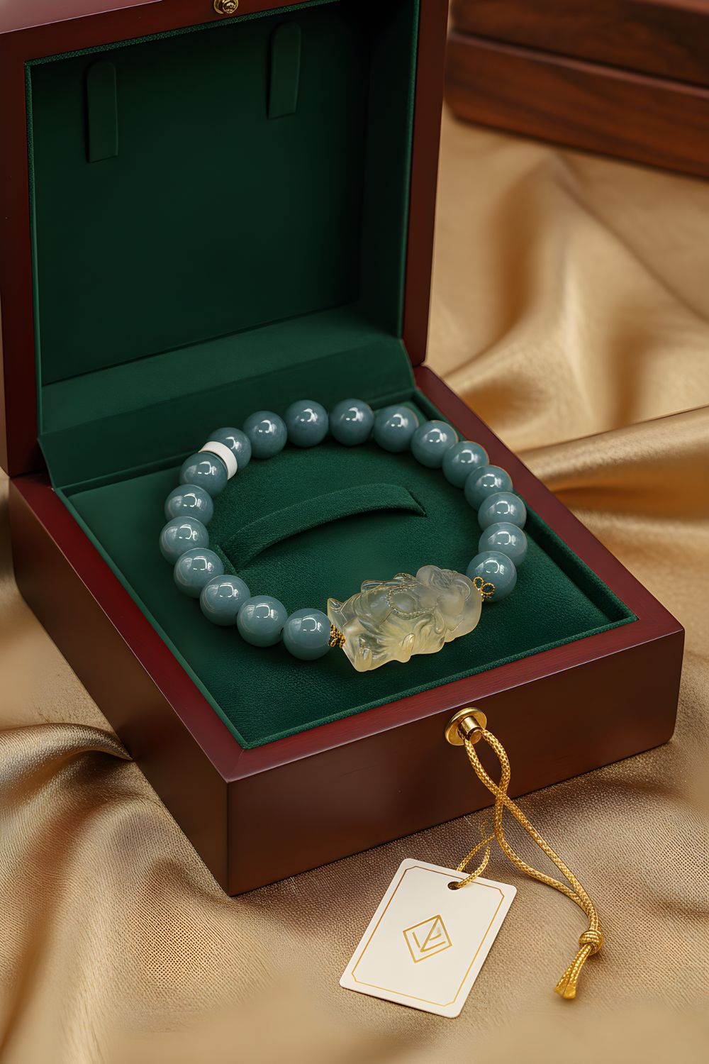 Natural Blue Water Jade x Citrine Buddha - 18K