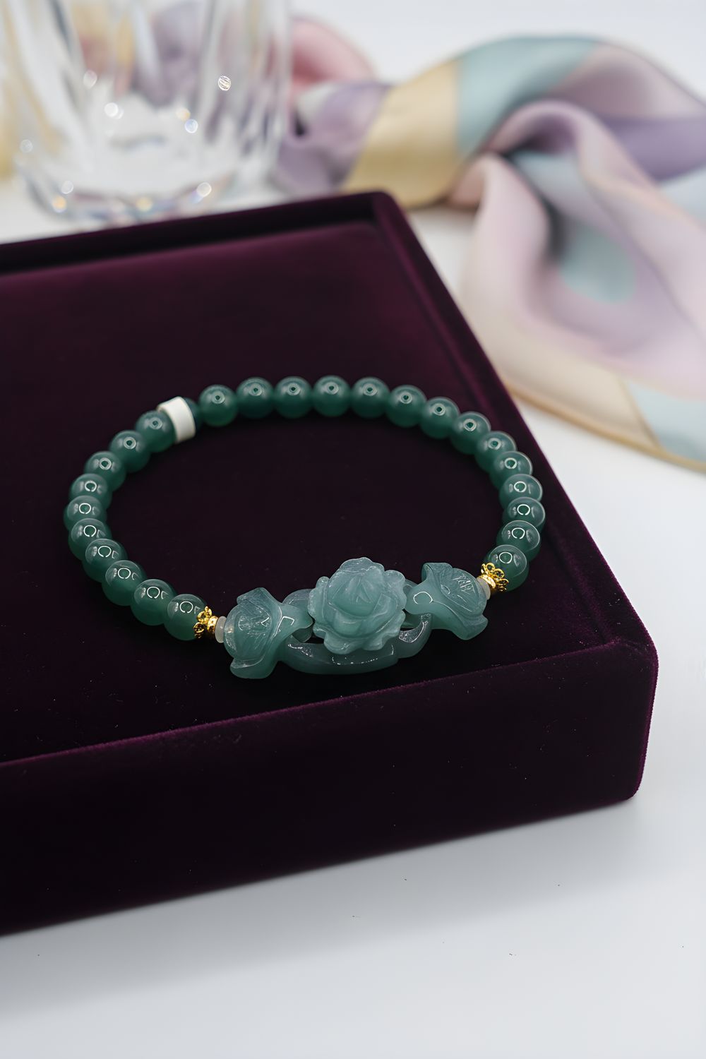 Natural Icy Blue Water Jade with Rose