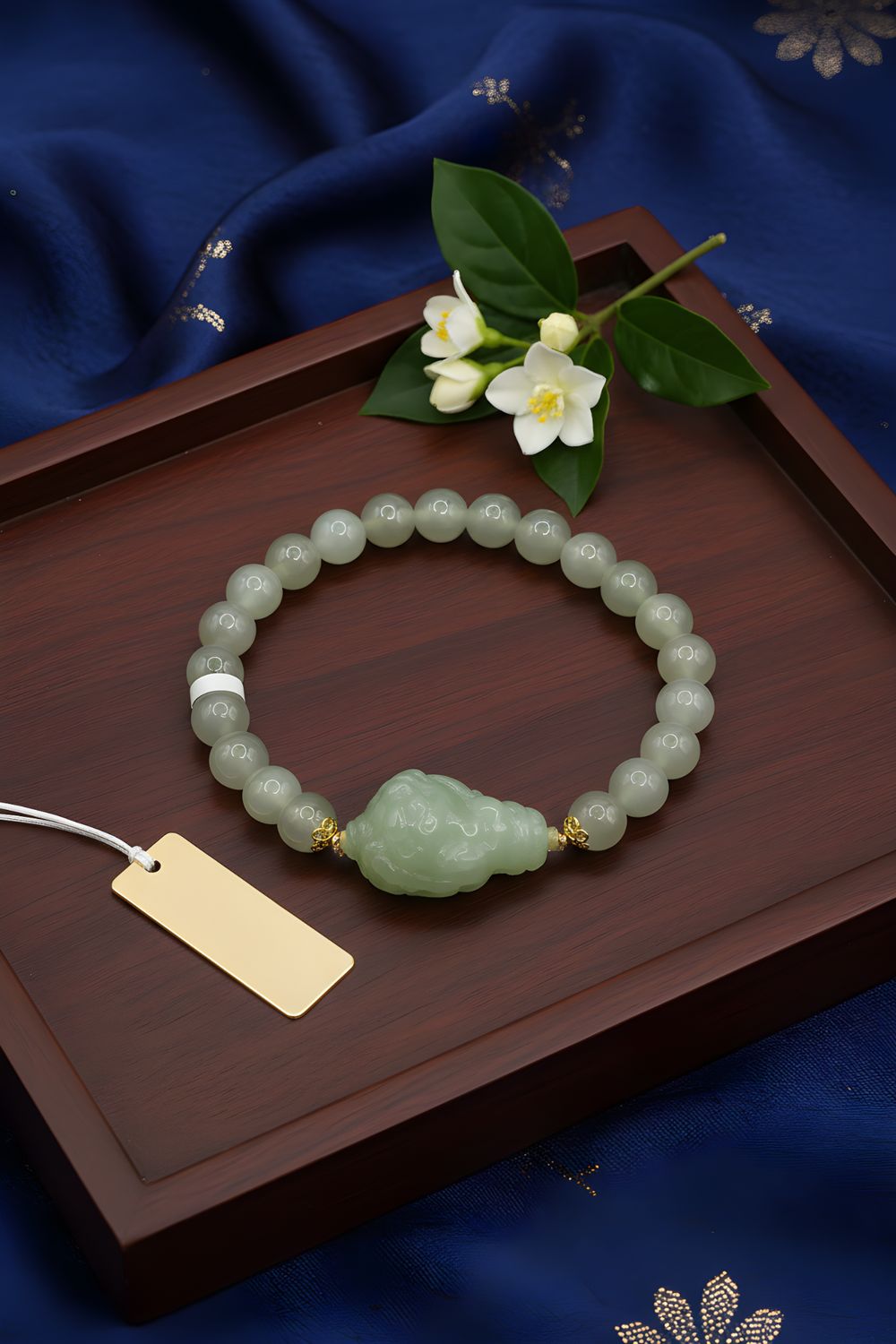 Natural Hetian Jade with God of Wealth 18K