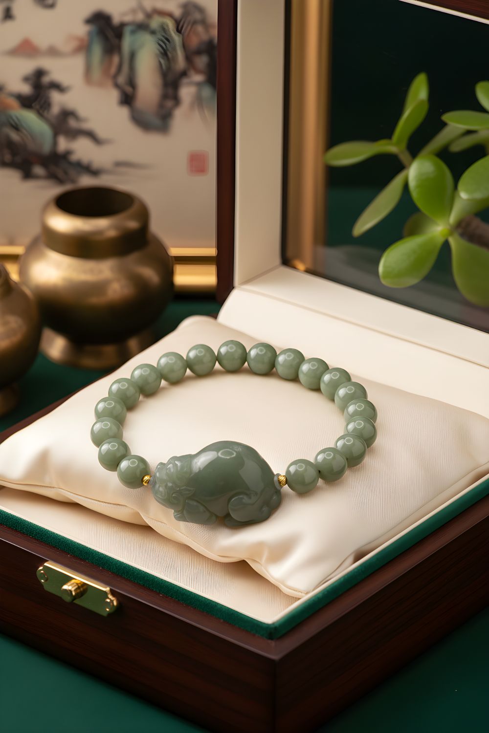 Natural Burma Ice Jade with Dragon Pixiu - 18K