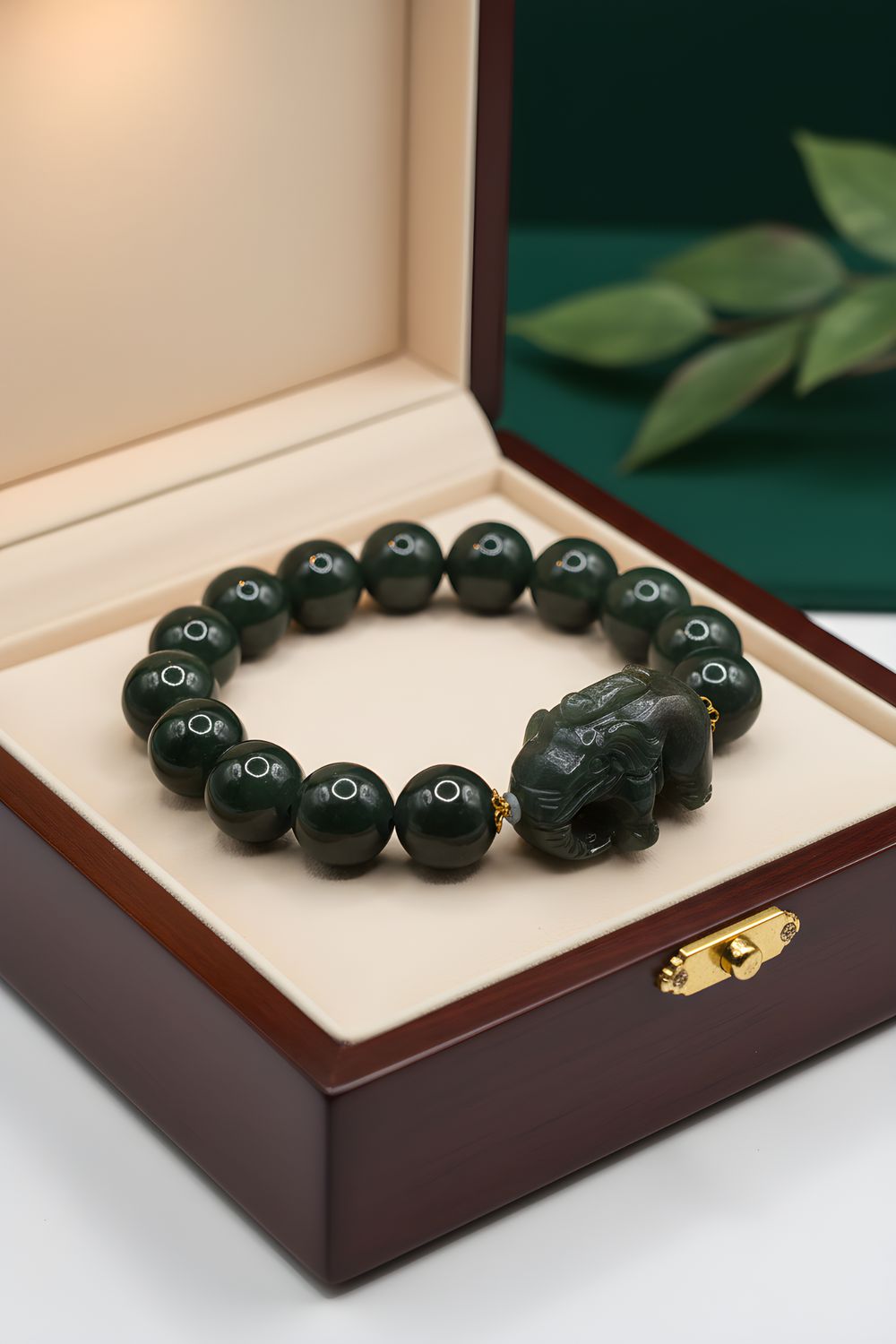 Natural Hetian Jade with Elephant - 18K