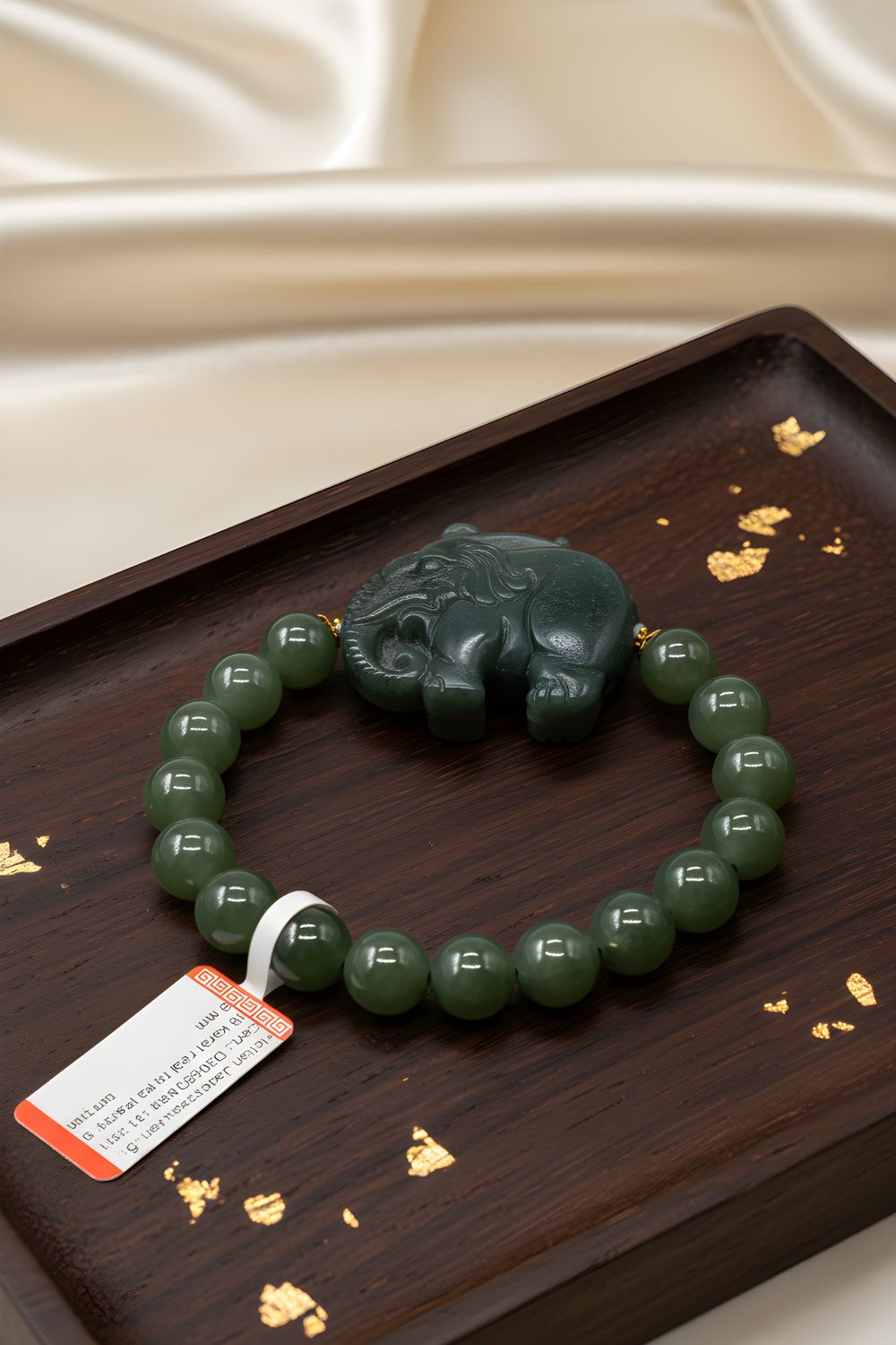 Natural Hetian Jade with Elephant - 18K