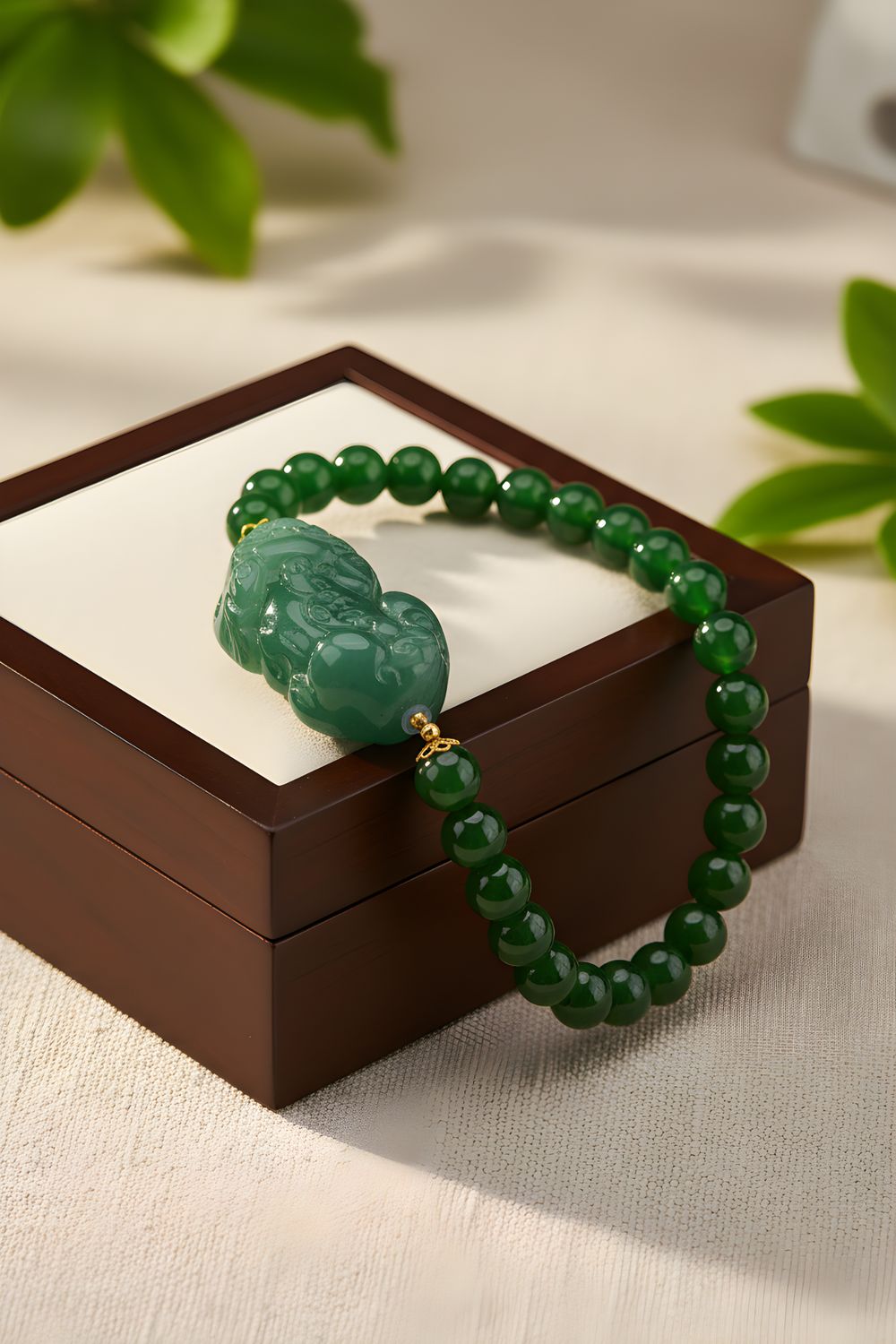 Natural Imperial Jade with Dragon Pixiu 18K